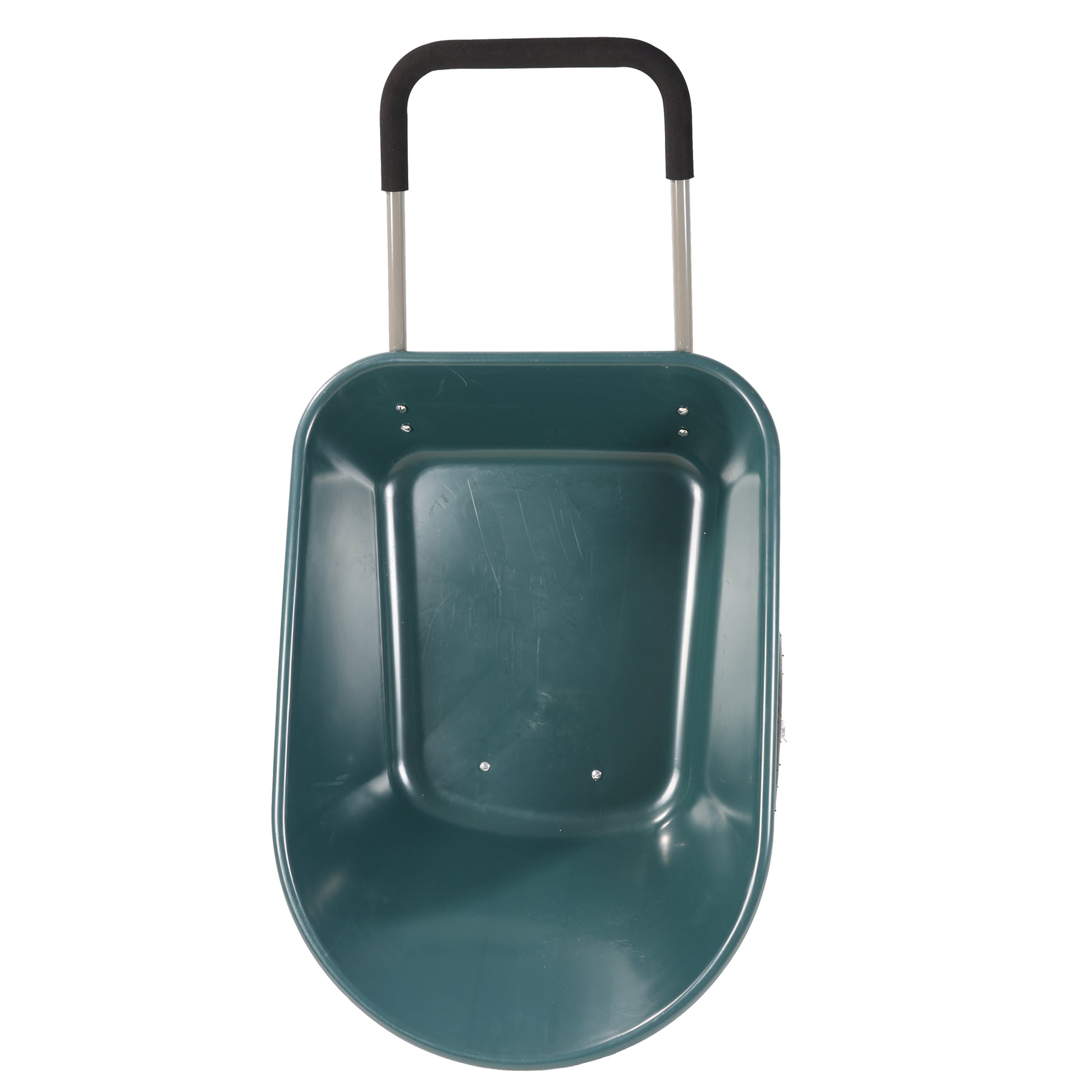Dark green plastic wheelbarrow with padded handles