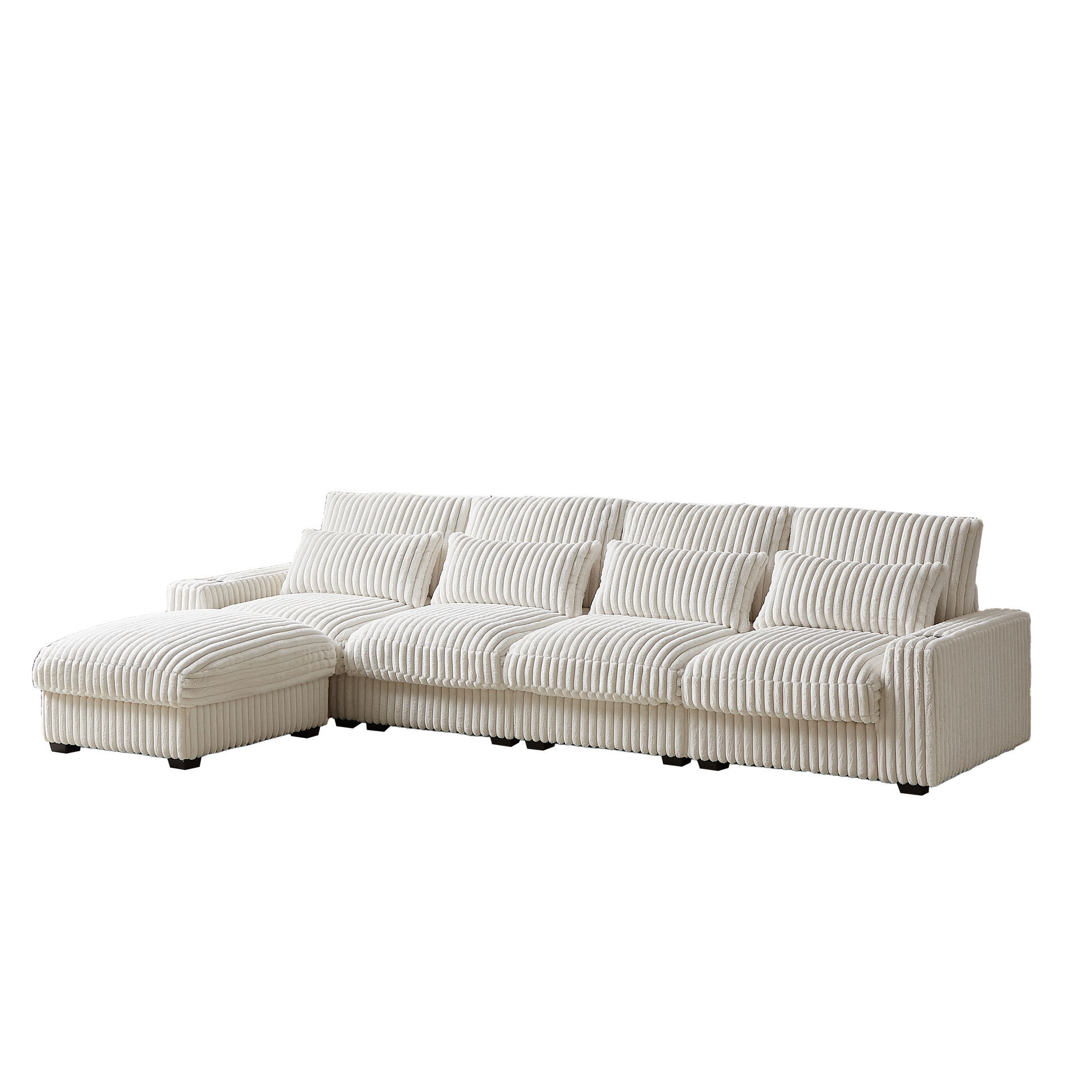 Cream corduroy sectional sofa with chaise