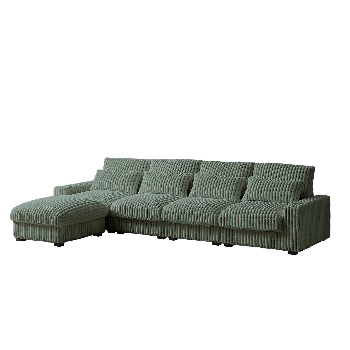 Sage green corduroy sectional sofa with ottoman