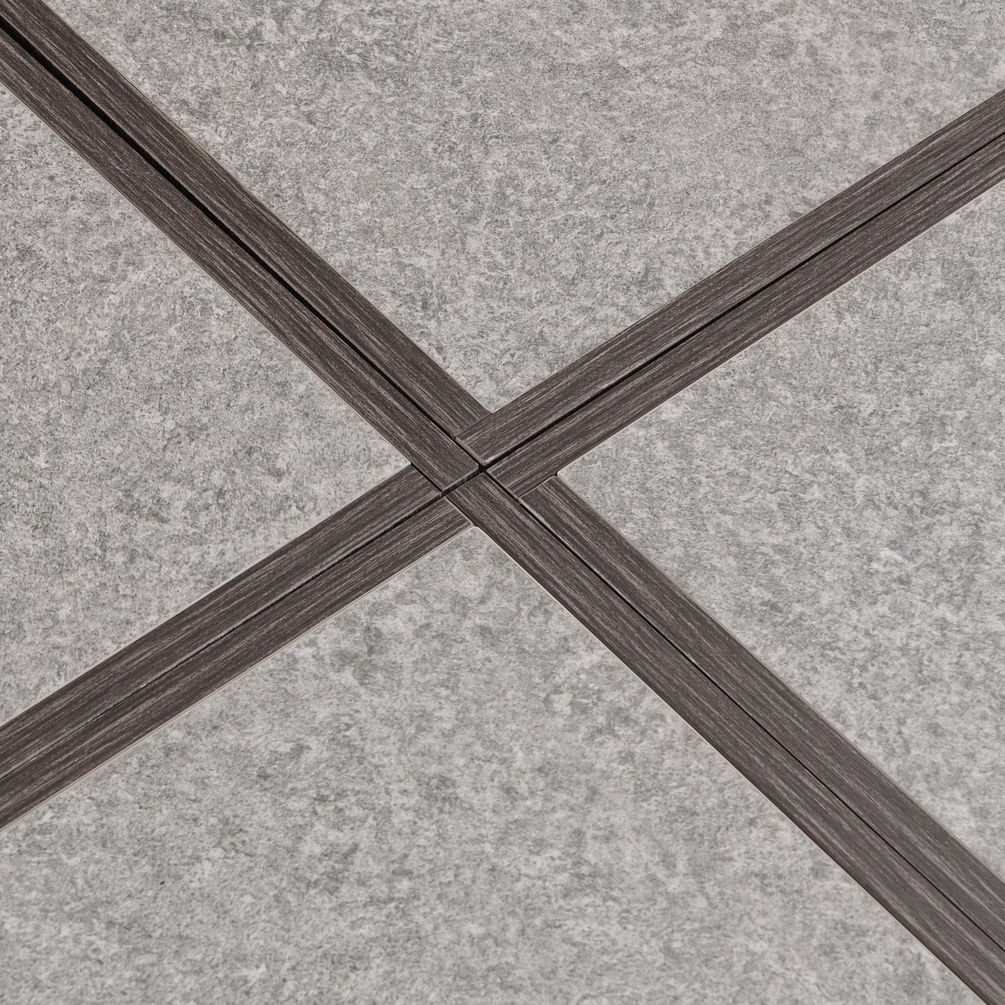 Modern grey textured tile with dark wood inlay