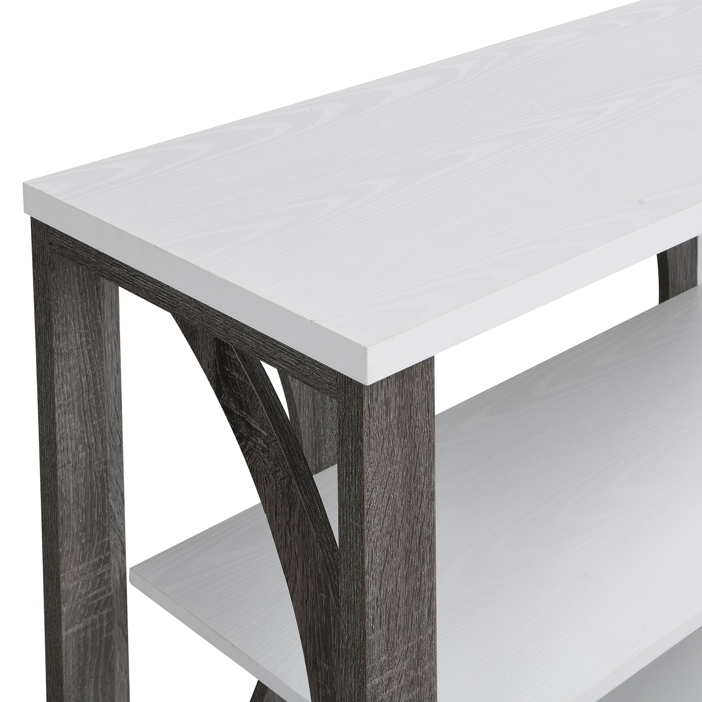 Modern white and grey wood grain media console