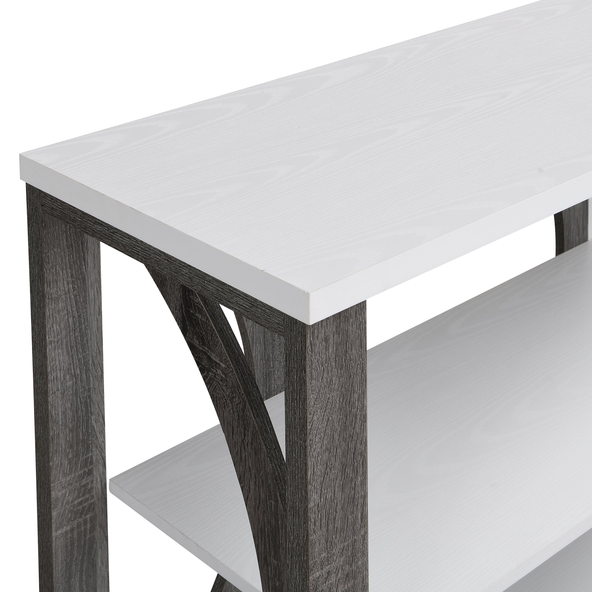Modern white and grey wood grain media console