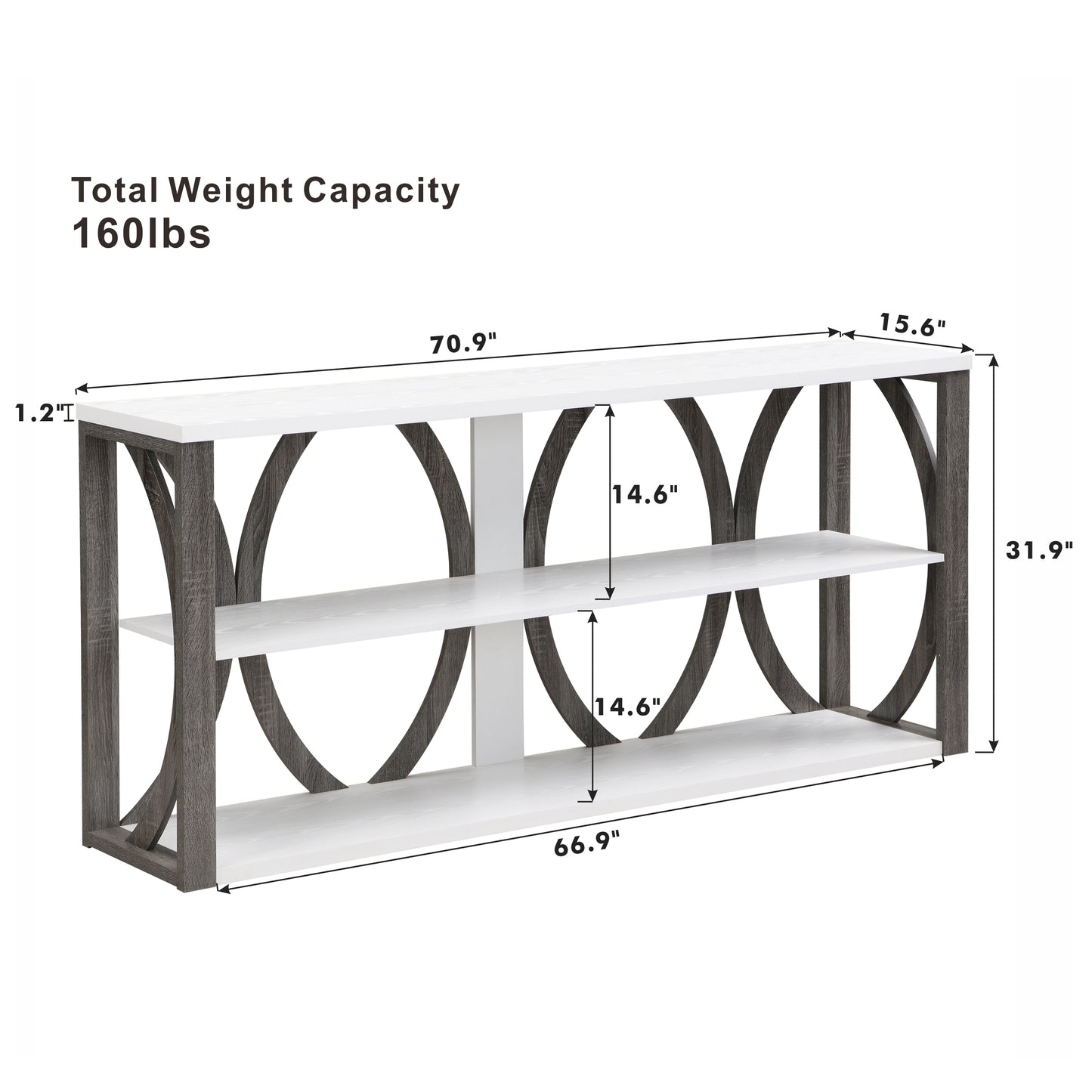 White and gray modern console table with open shelving