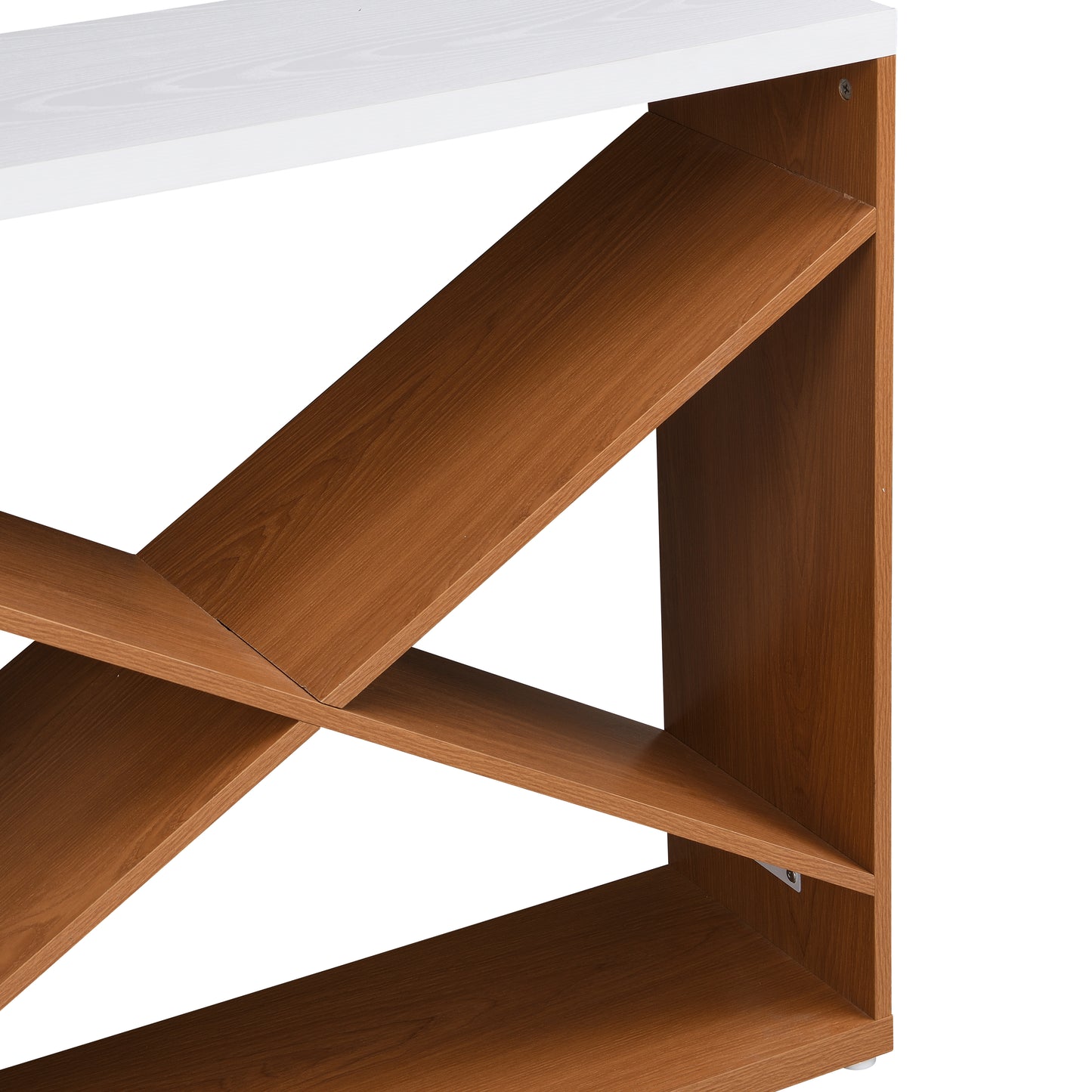 White and oak wine rack with crisscross shelf design