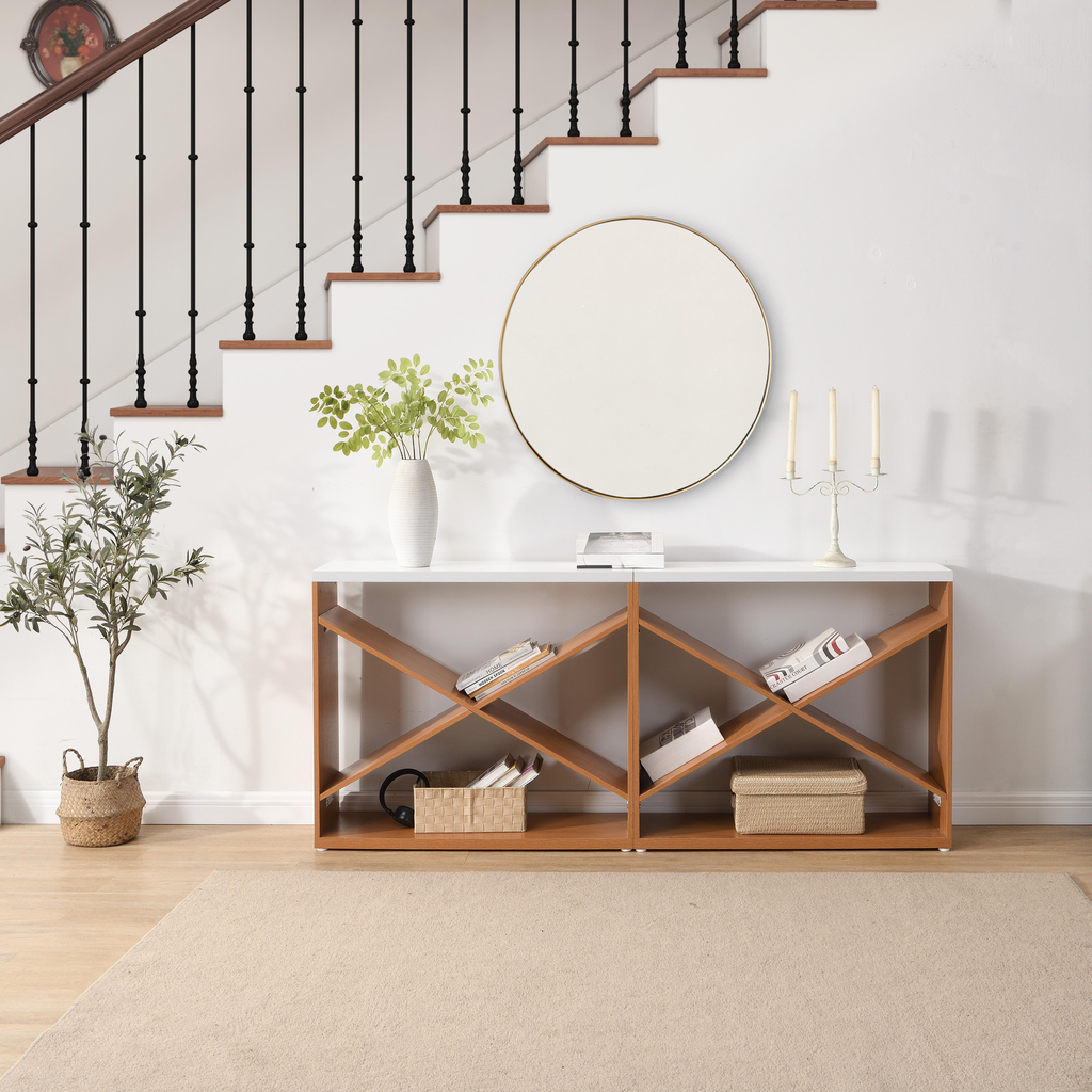 Modern wooden wine rack console table with white top