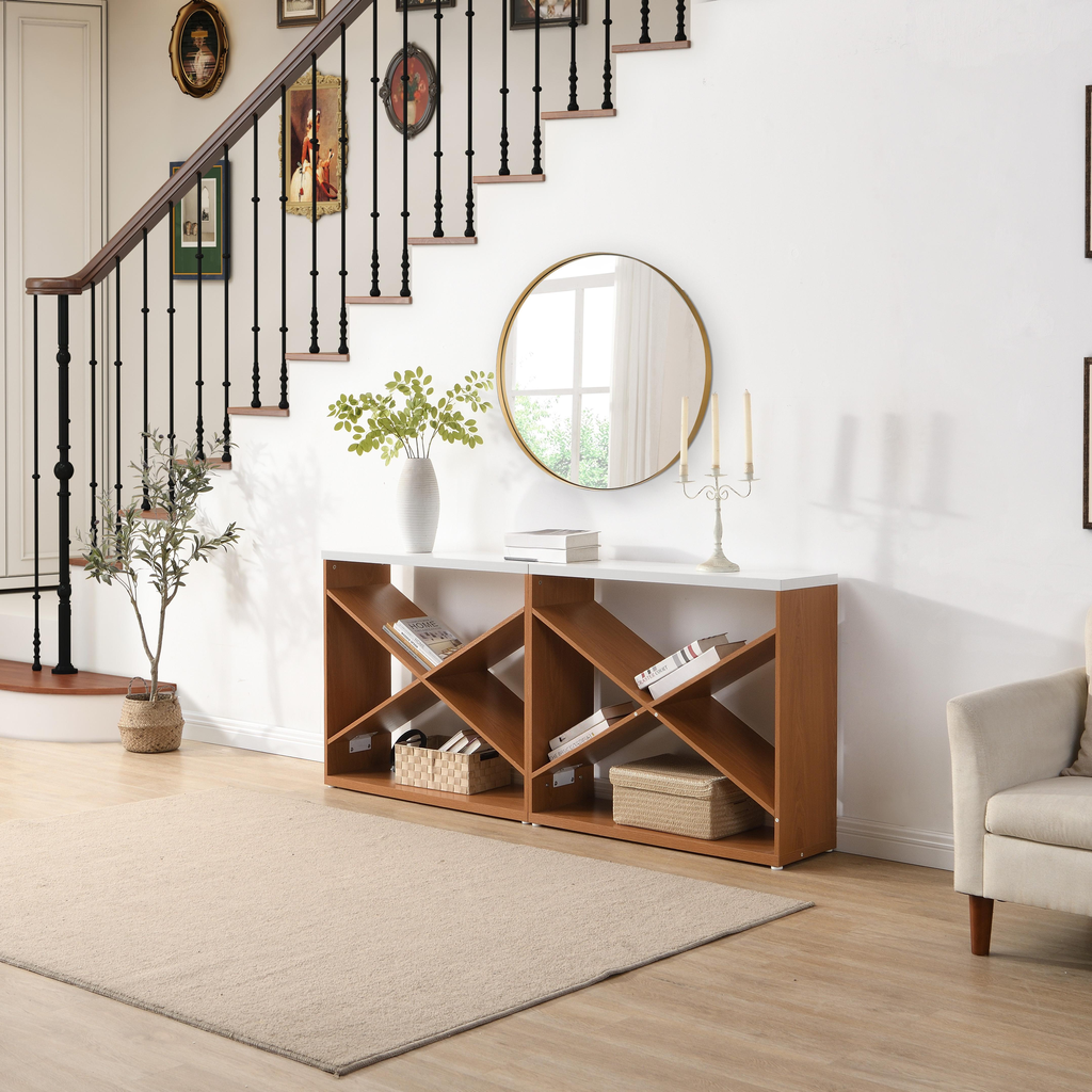 Modern wood wine rack console table with white top