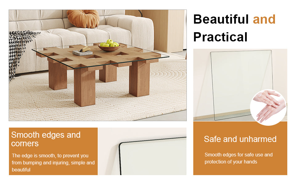 Wooden coffee table with glass top and contemporary design