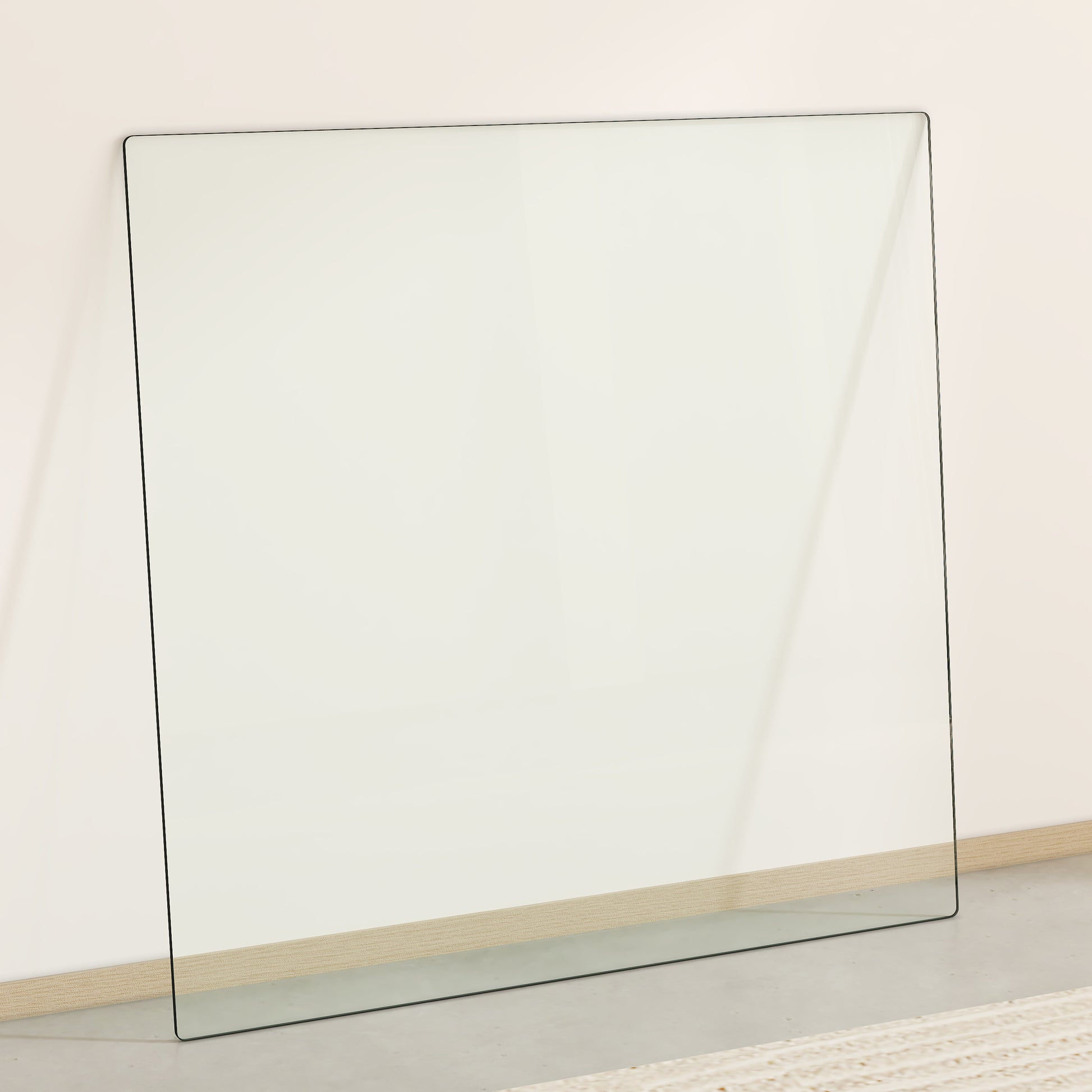 Clear tempered glass shelf with minimalist black trim
