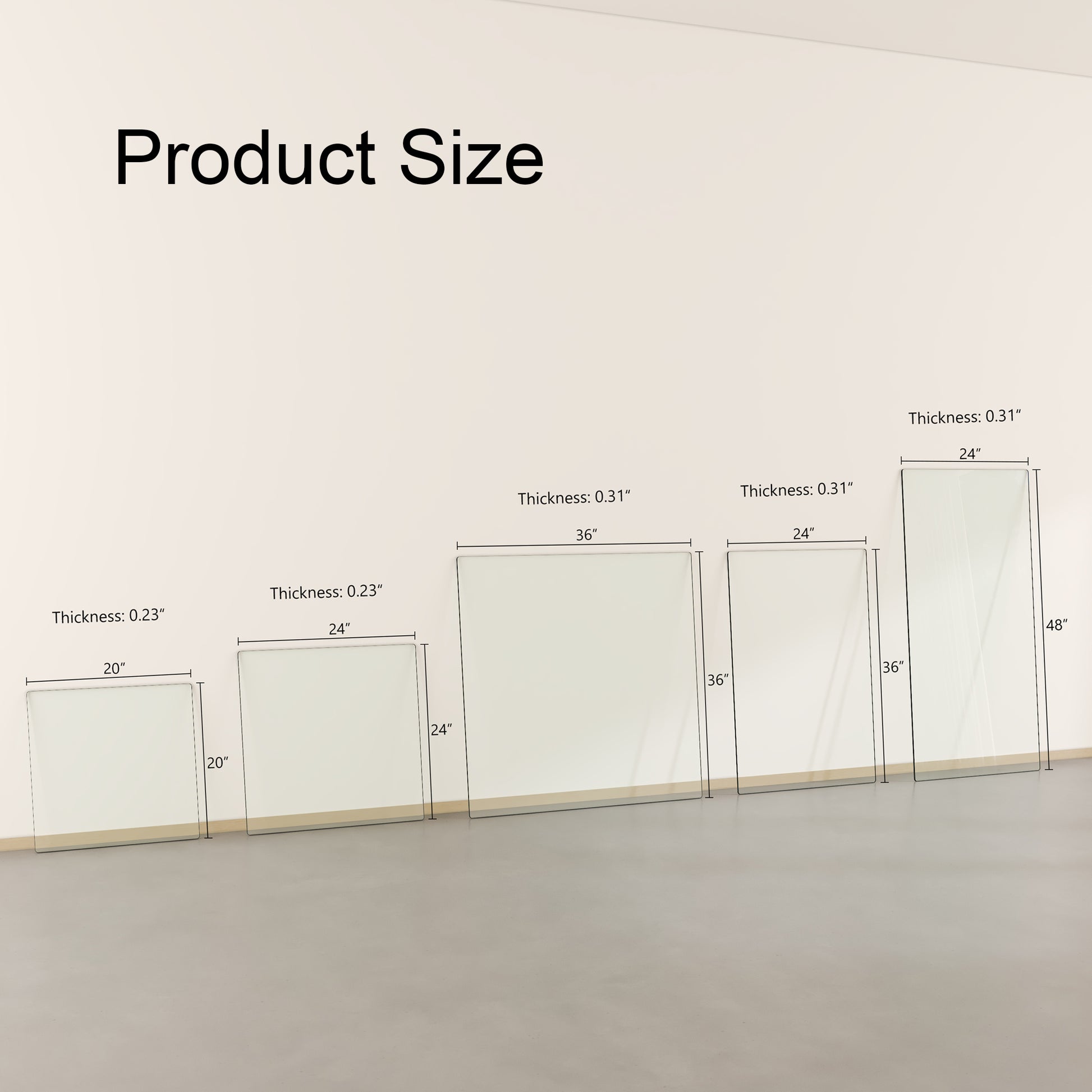 Glass panel x inches with  thickness