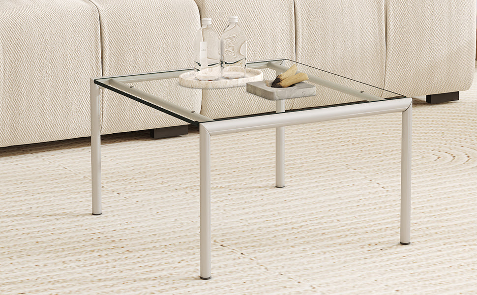 Minimalist glass side table with matte white frame