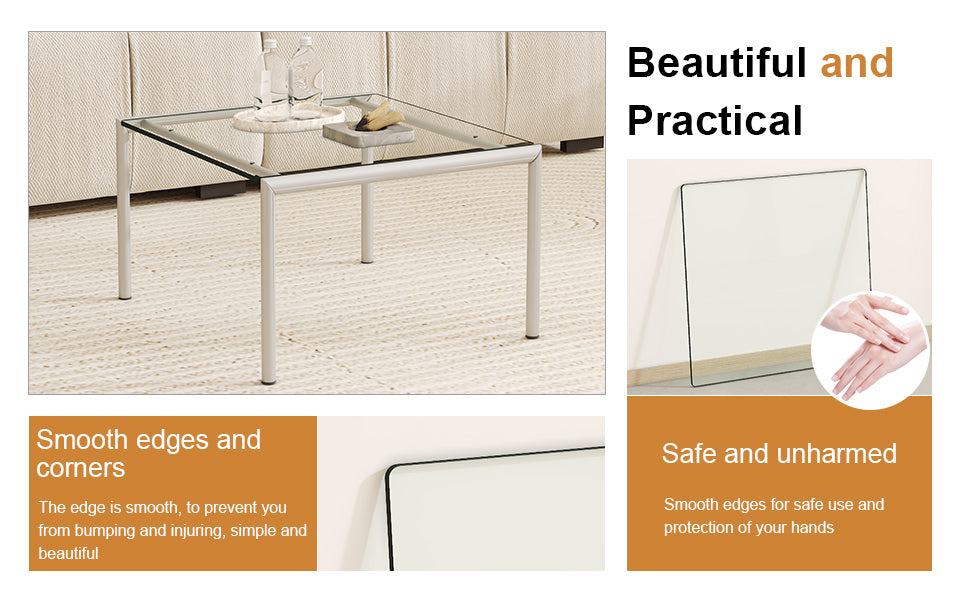 Modern glass coffee table with slender metal legs