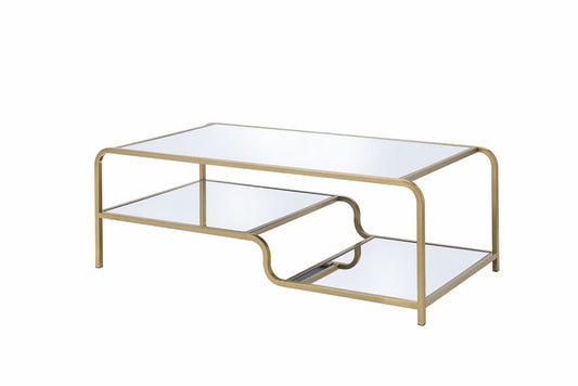 Modern gold coffee table with two glass shelves