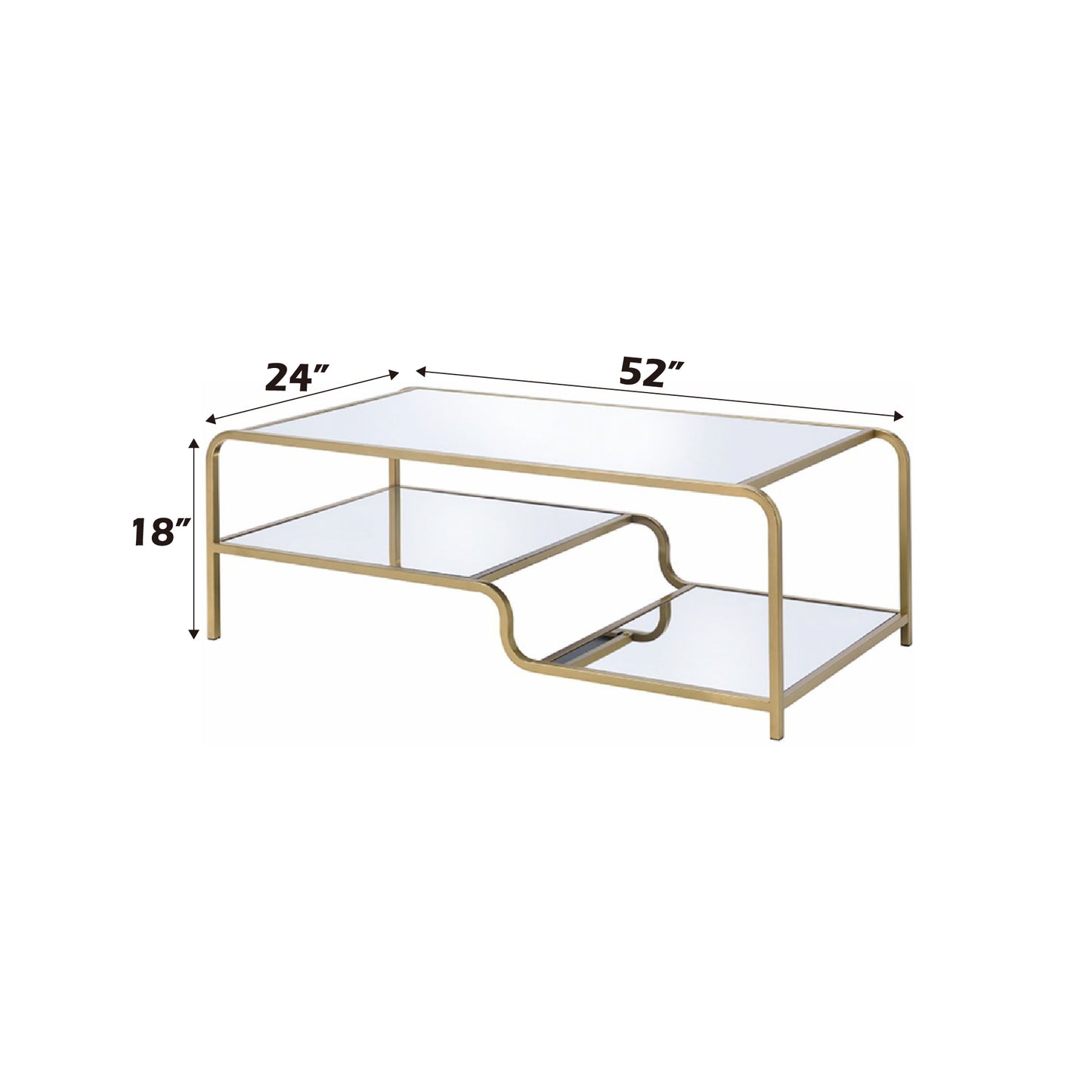 Glam gold coffee table with mirrored shelves