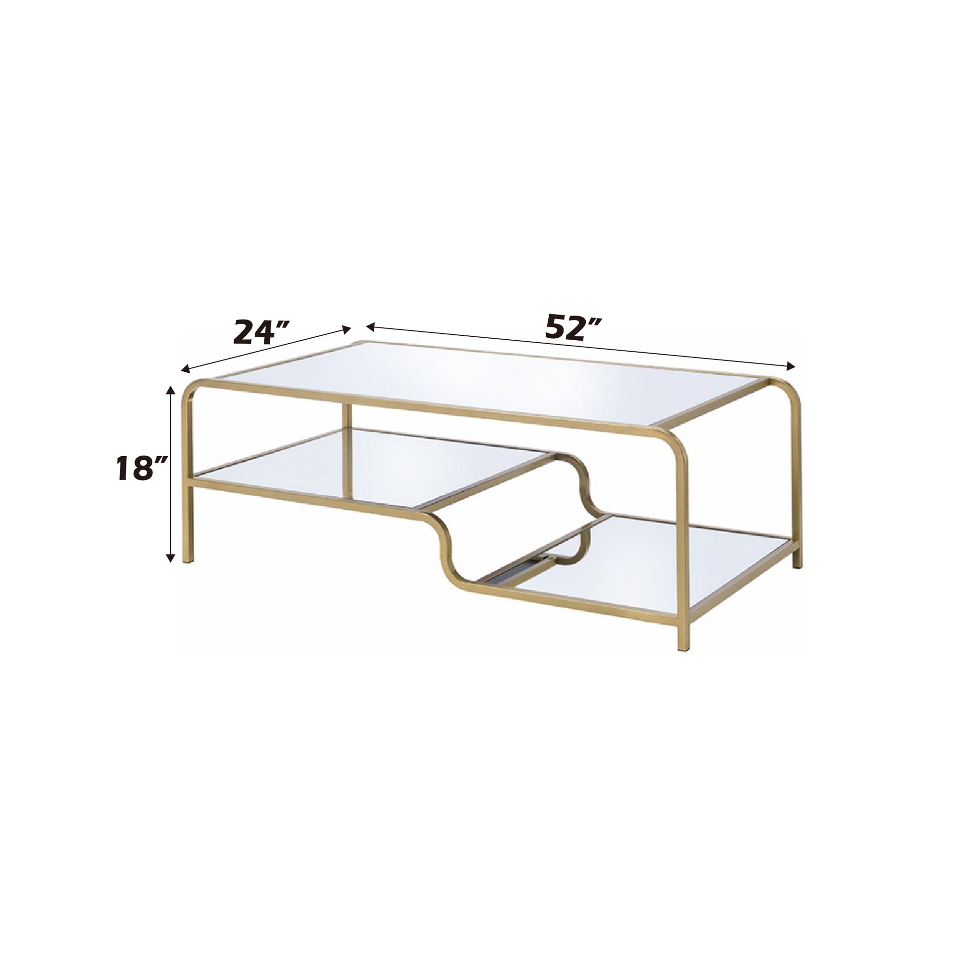 Glam gold coffee table with mirrored shelves
