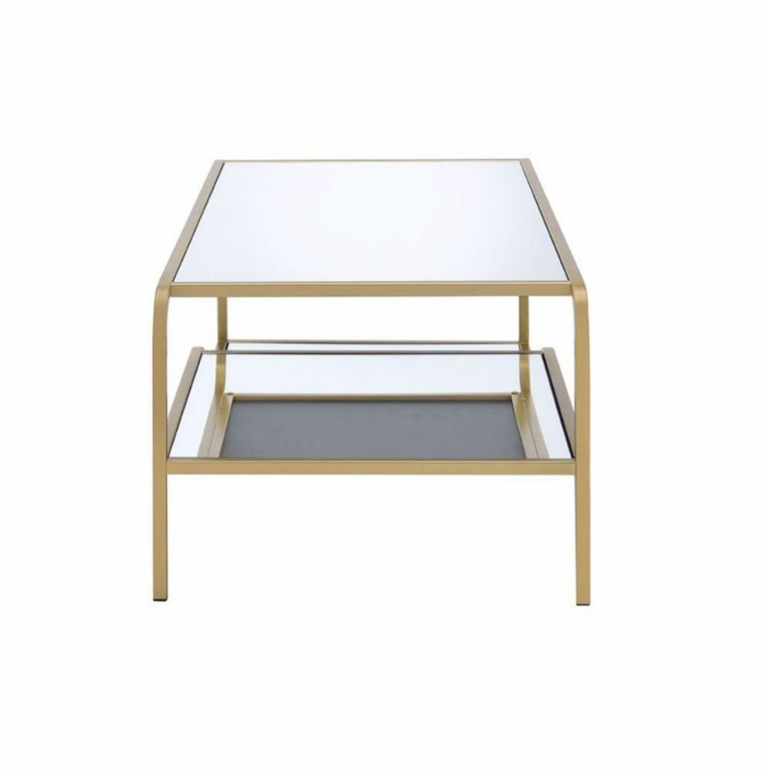 Gold frame mirrored coffee table with dual shelves