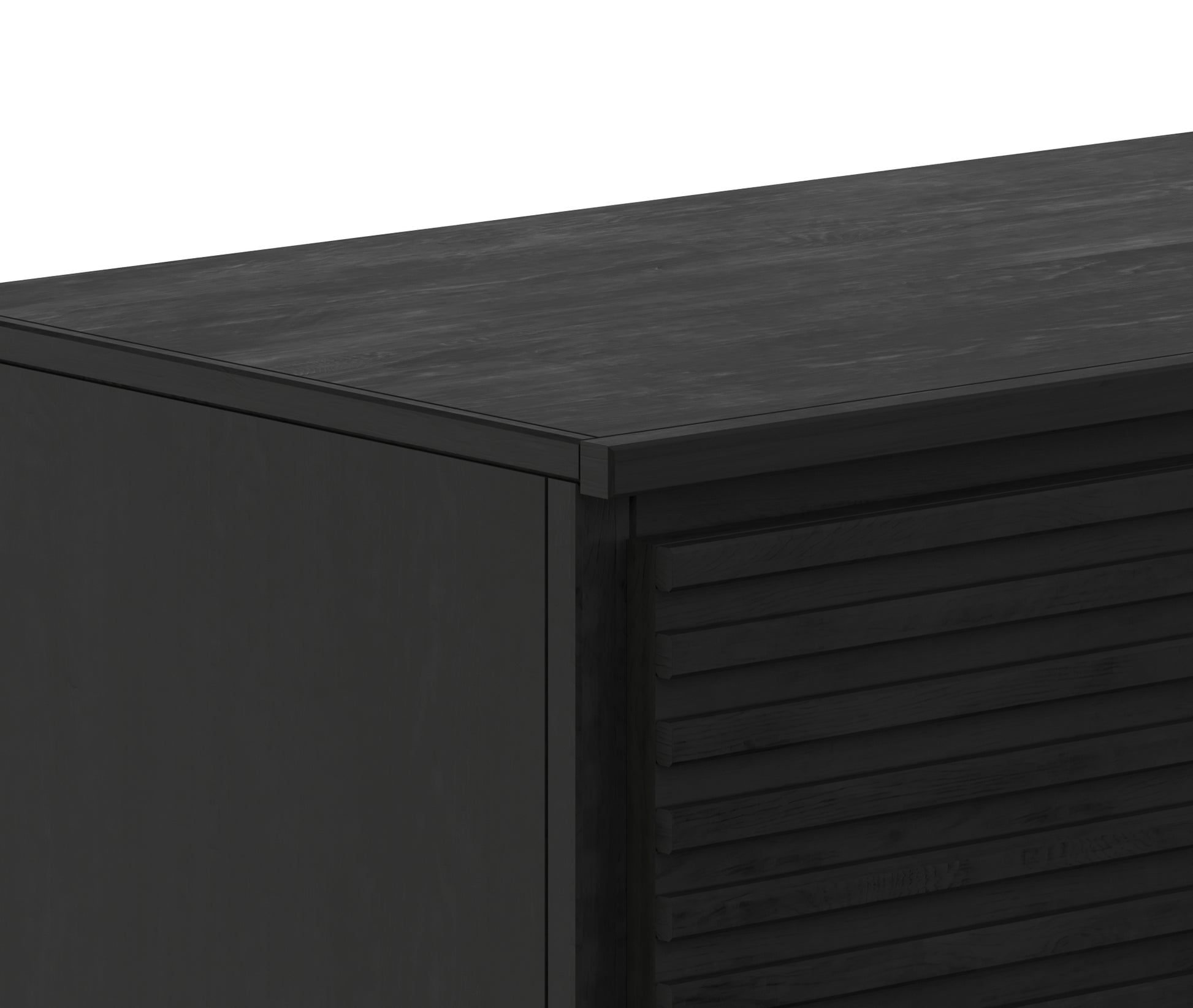 Black wood sideboard with slatted drawer fronts and a clean minimalist design