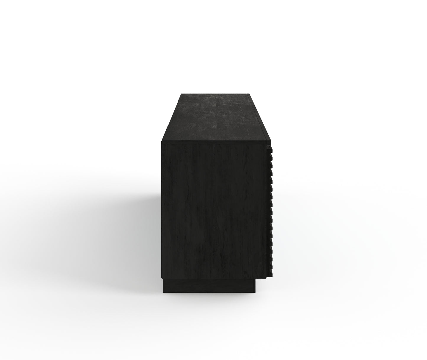 Black wood sideboard with fluted panel detailing and matte finish