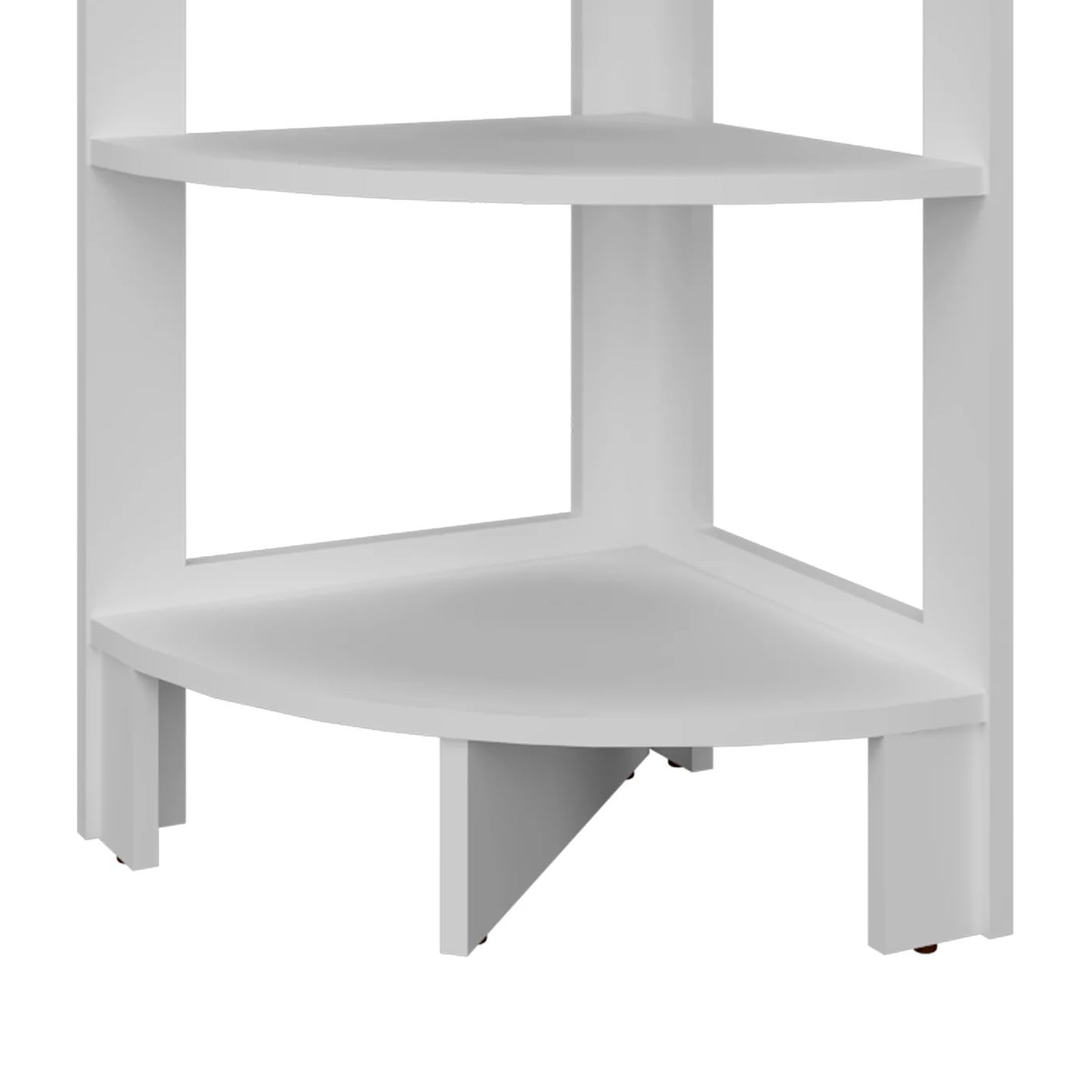 White tiered corner shelf for compact living spaces