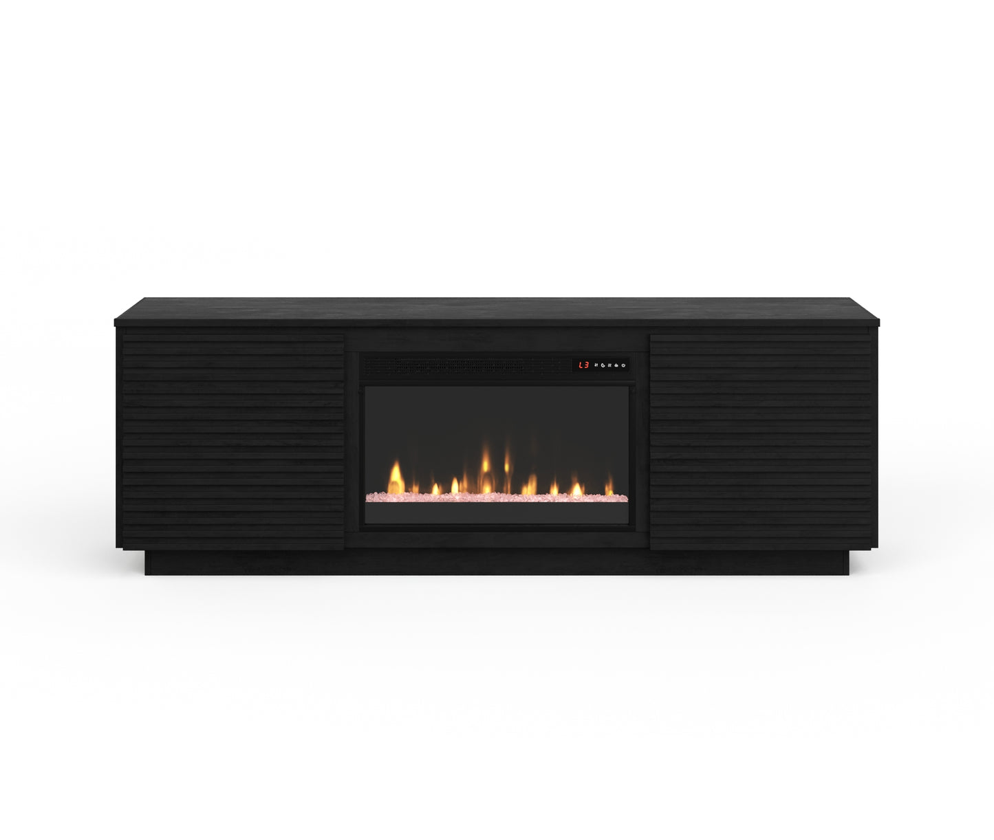 Black modern media console with electric fireplace