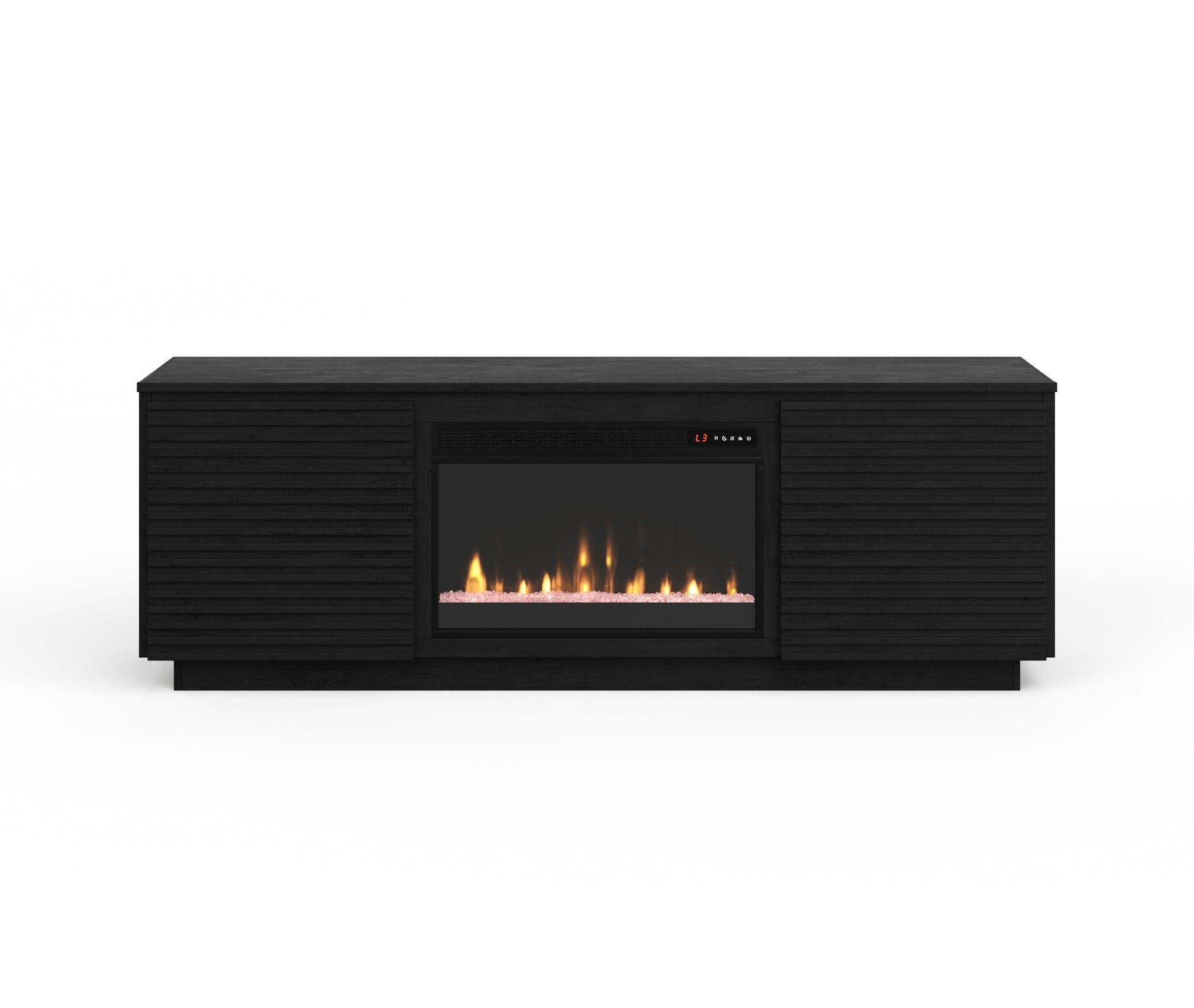 Black modern media console with electric fireplace