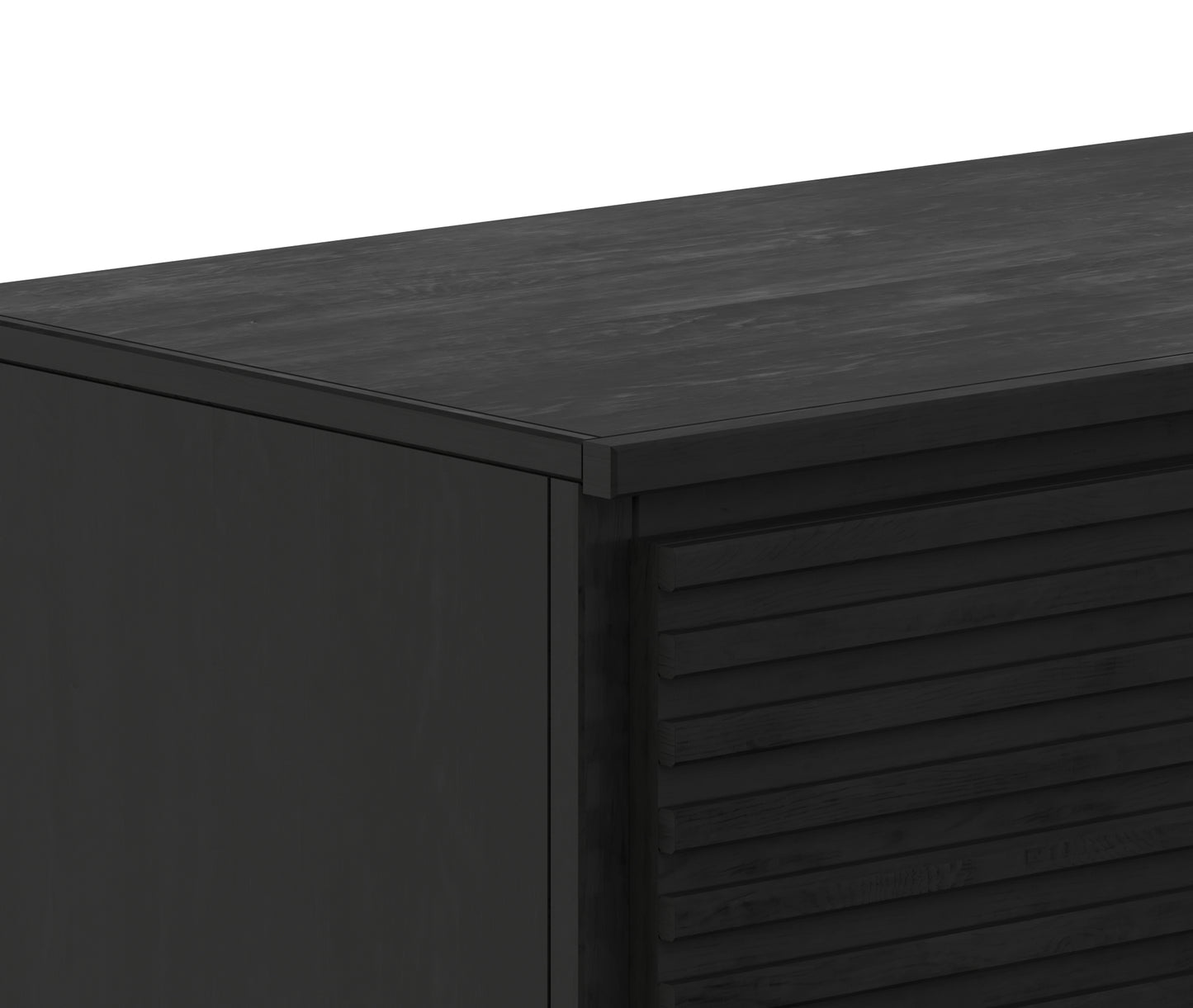 Black modern dresser with slatted drawer fronts