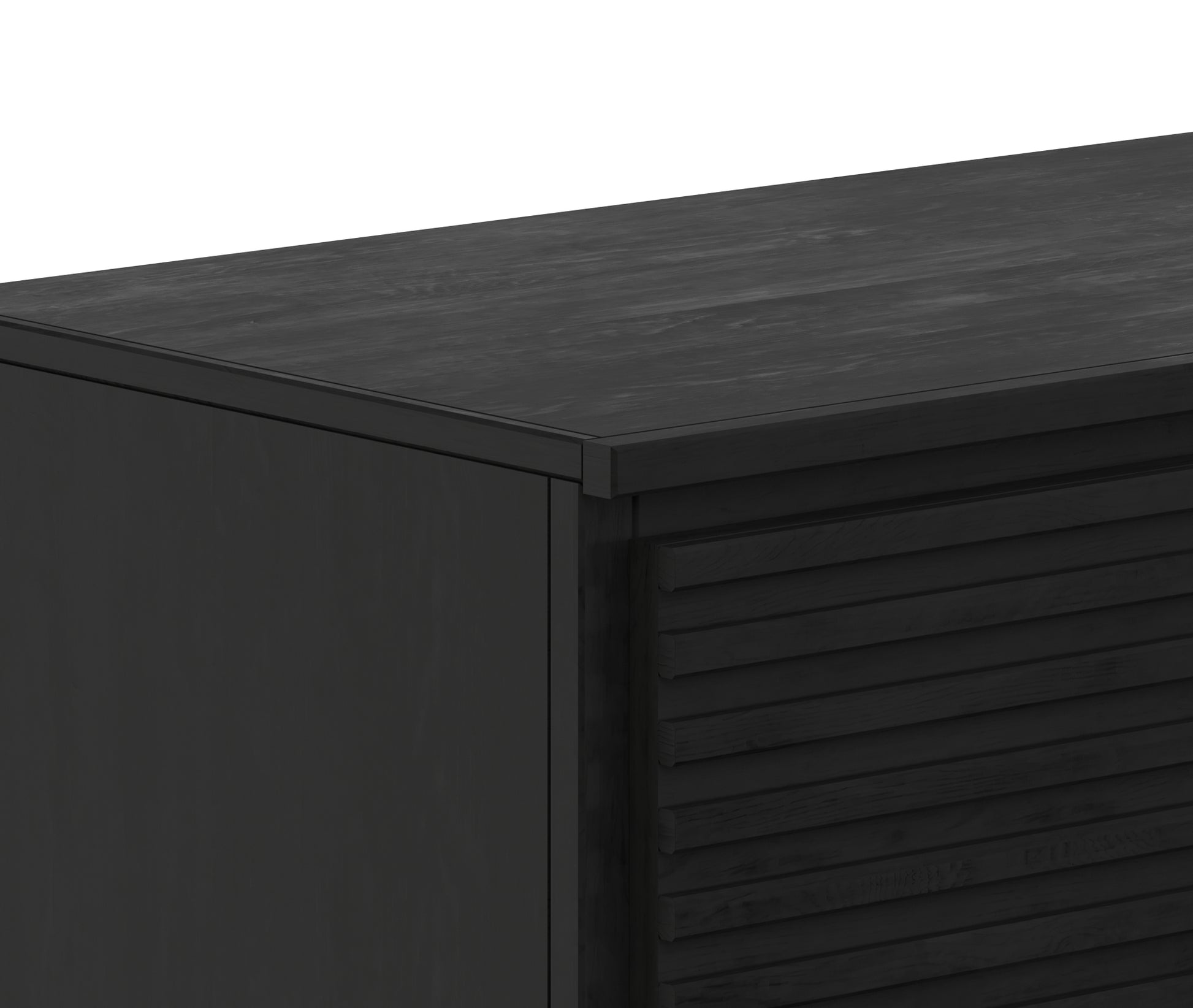 Black modern dresser with slatted drawer fronts