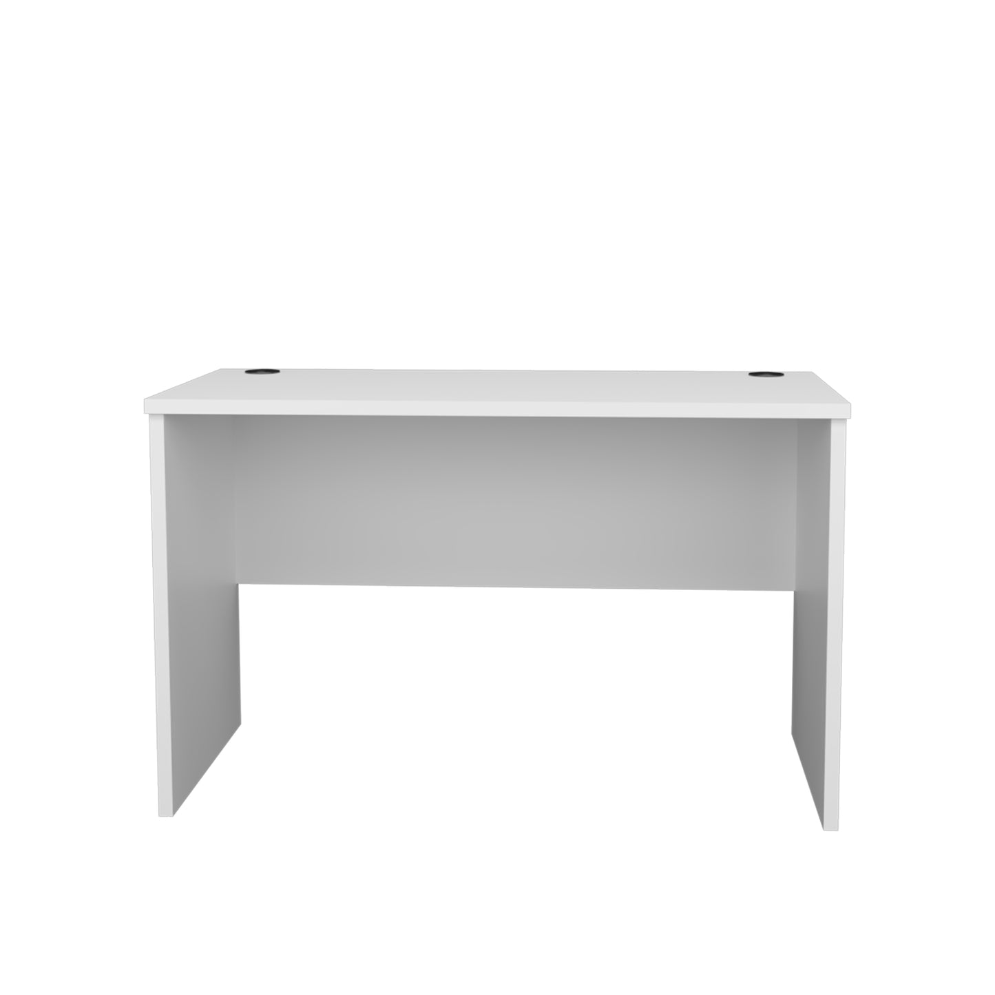 Modern white office desk with cable grommets