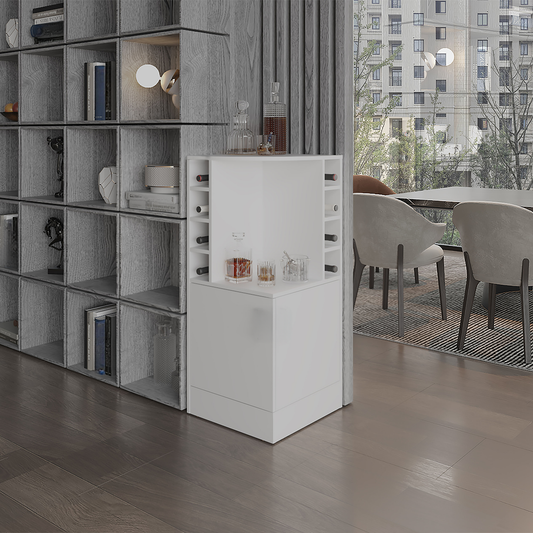 Modern white bar cabinet with wine racks