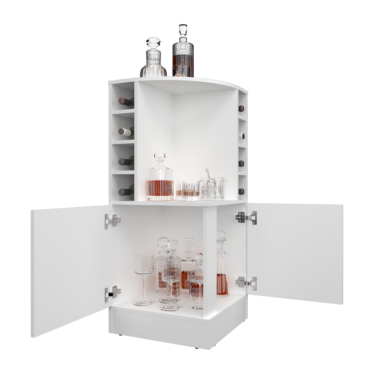 White corner bar cabinet with wine rack