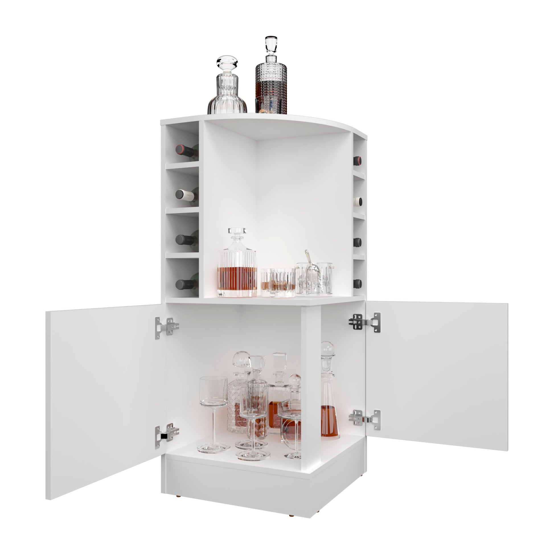 White corner bar cabinet with wine rack