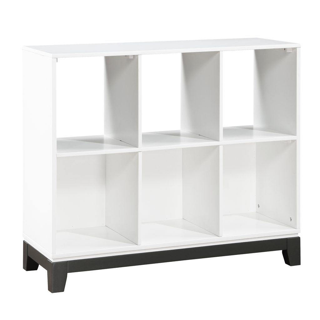 Modern white cube storage shelf unit with black legs