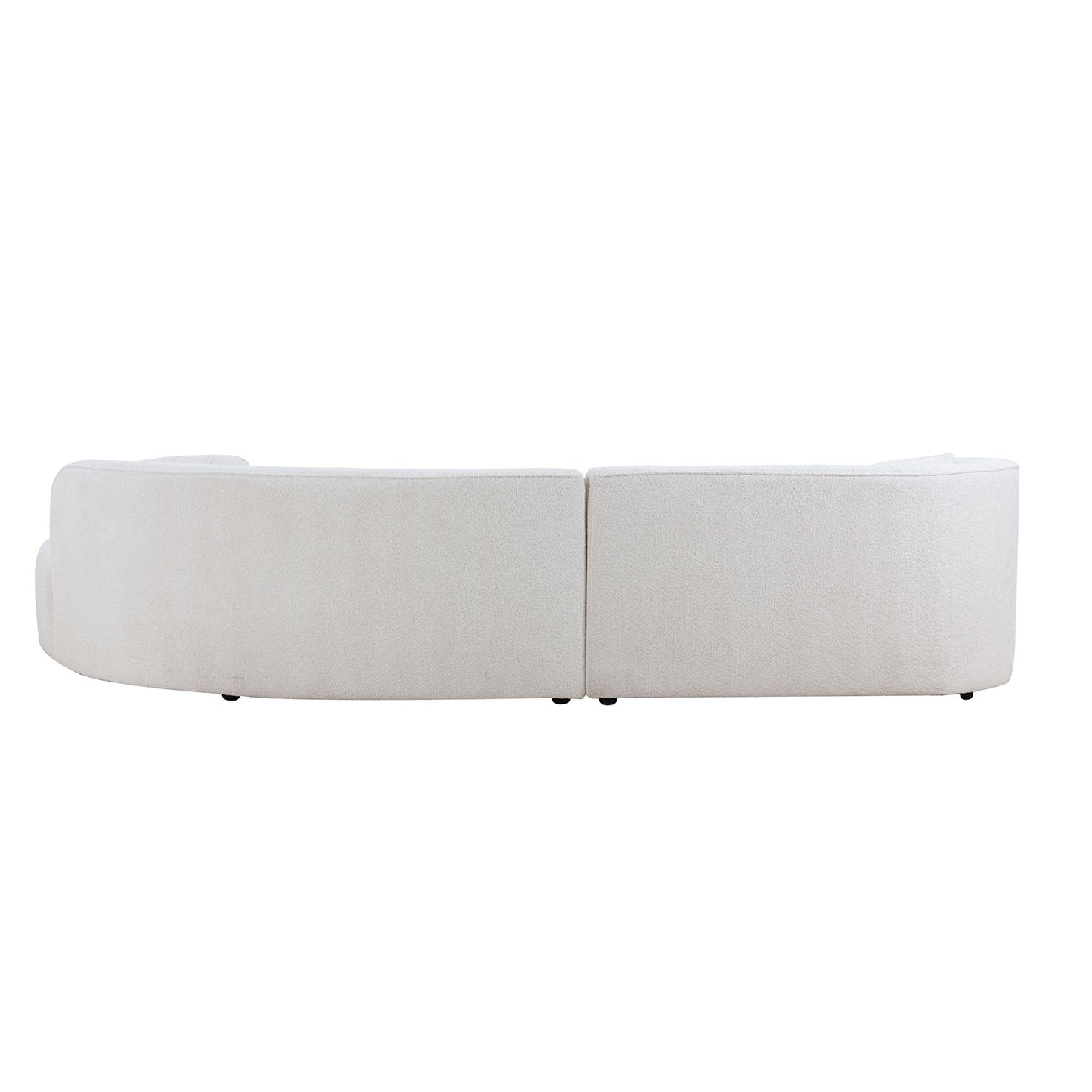 Curved cream boucle fabric sofa with a minimalist design
