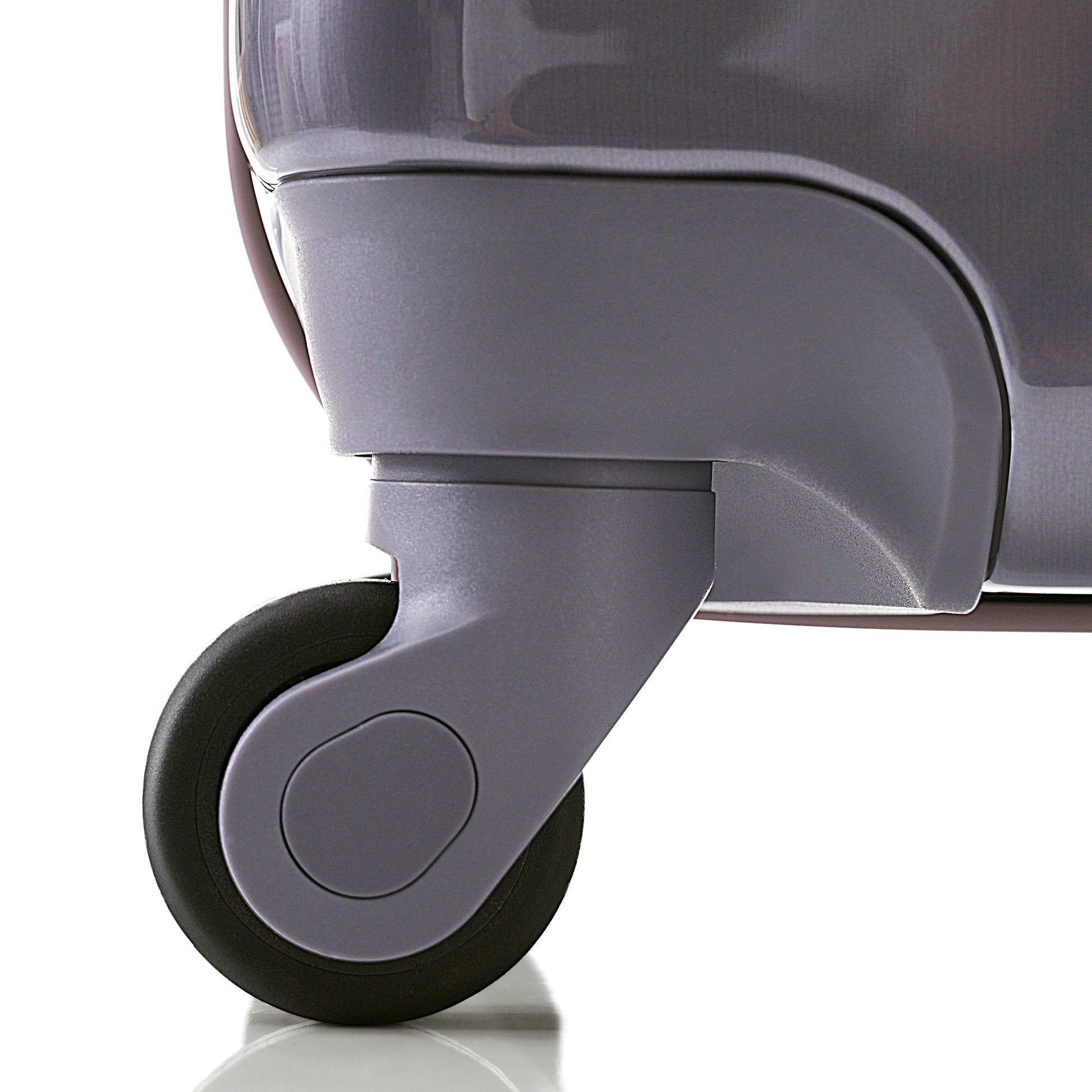 Gray spinner wheel on a modern suitcase