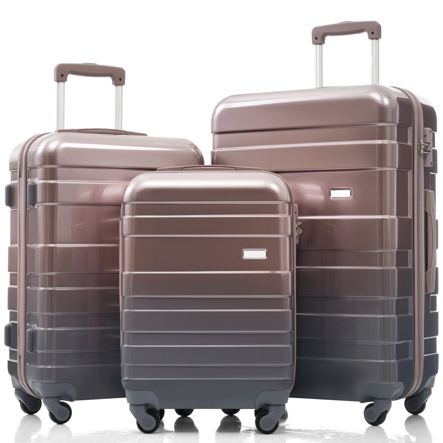 Rose gold hardside luggage set with four spinner wheels