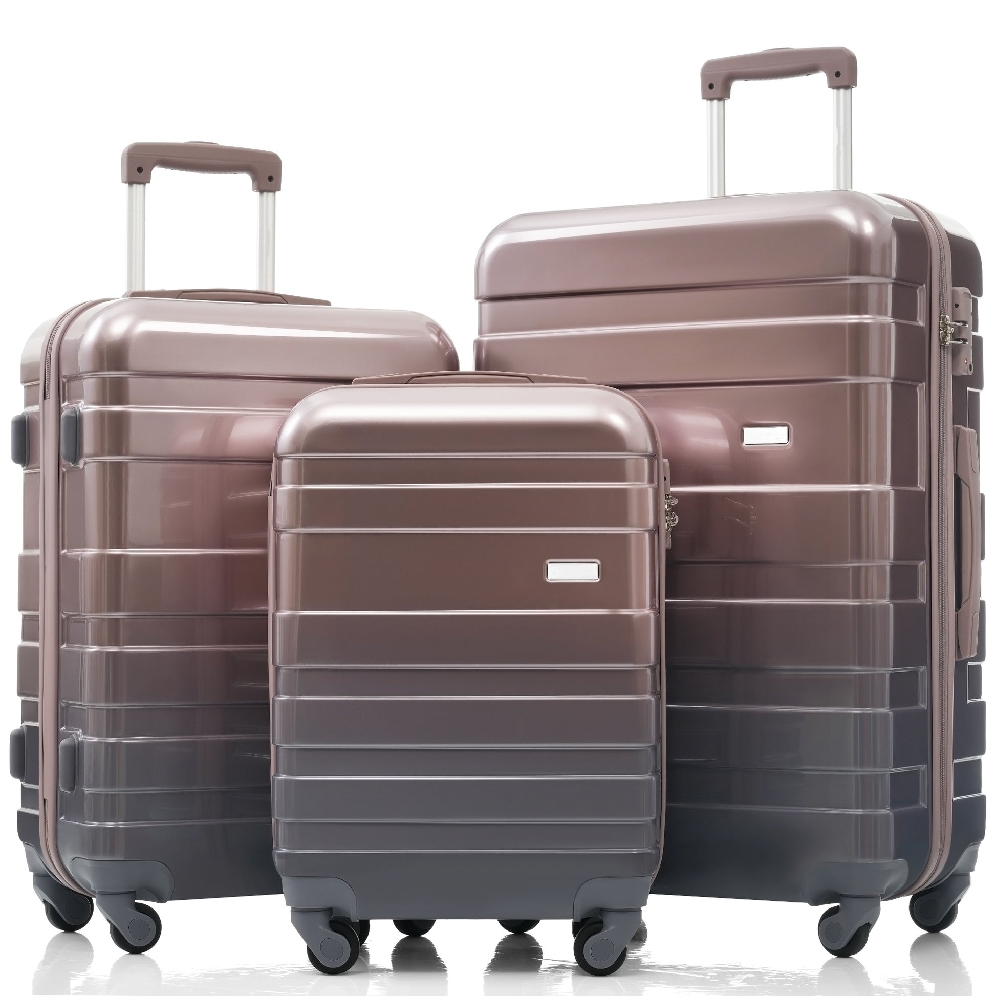 Rose gold hardside luggage set with four spinner wheels