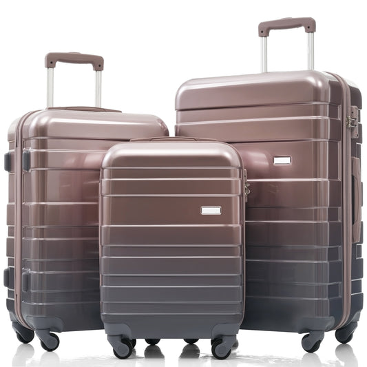Rose gold hardside luggage set with four spinner wheels