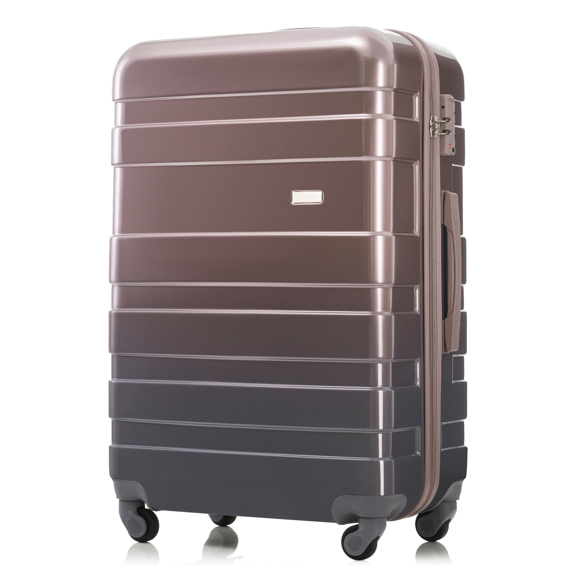 Glossy rose gold hardshell spinner suitcase with TSA lock