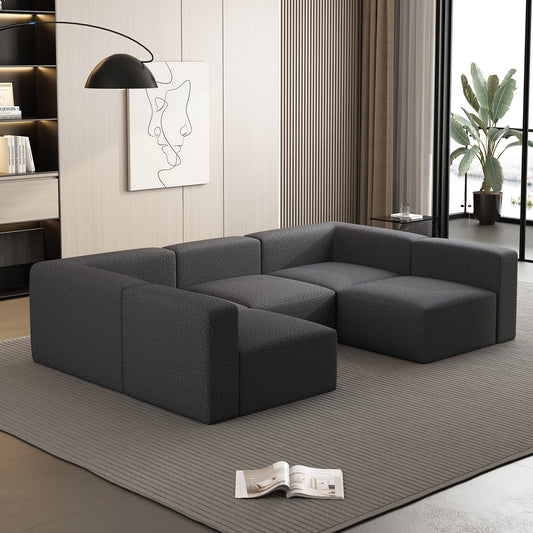 Dark gray modular sectional sofa with textured fabric for living rooms