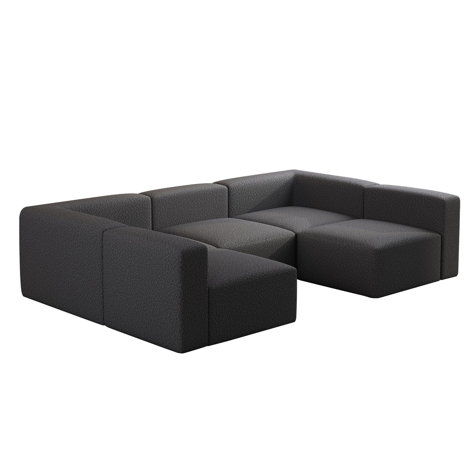 Dark charcoal textured sectional modular sofa with clean lines