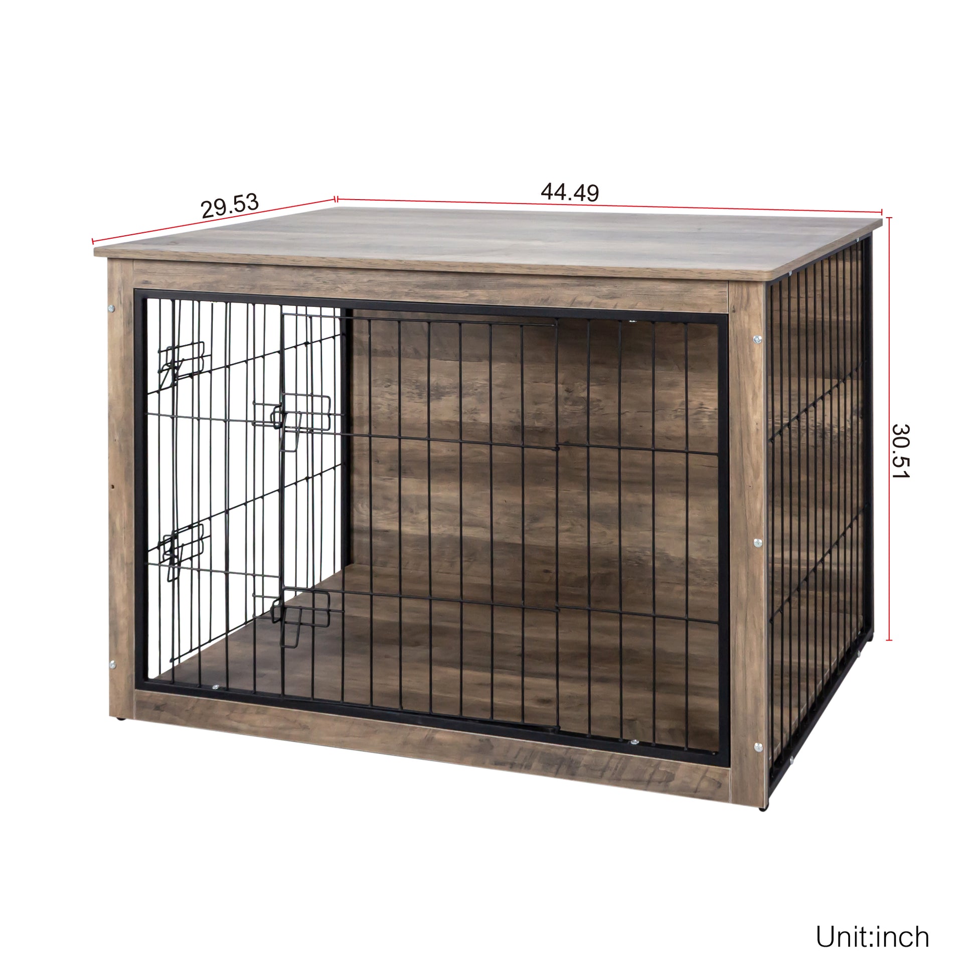 Wooden dog crate with wire mesh front and sides