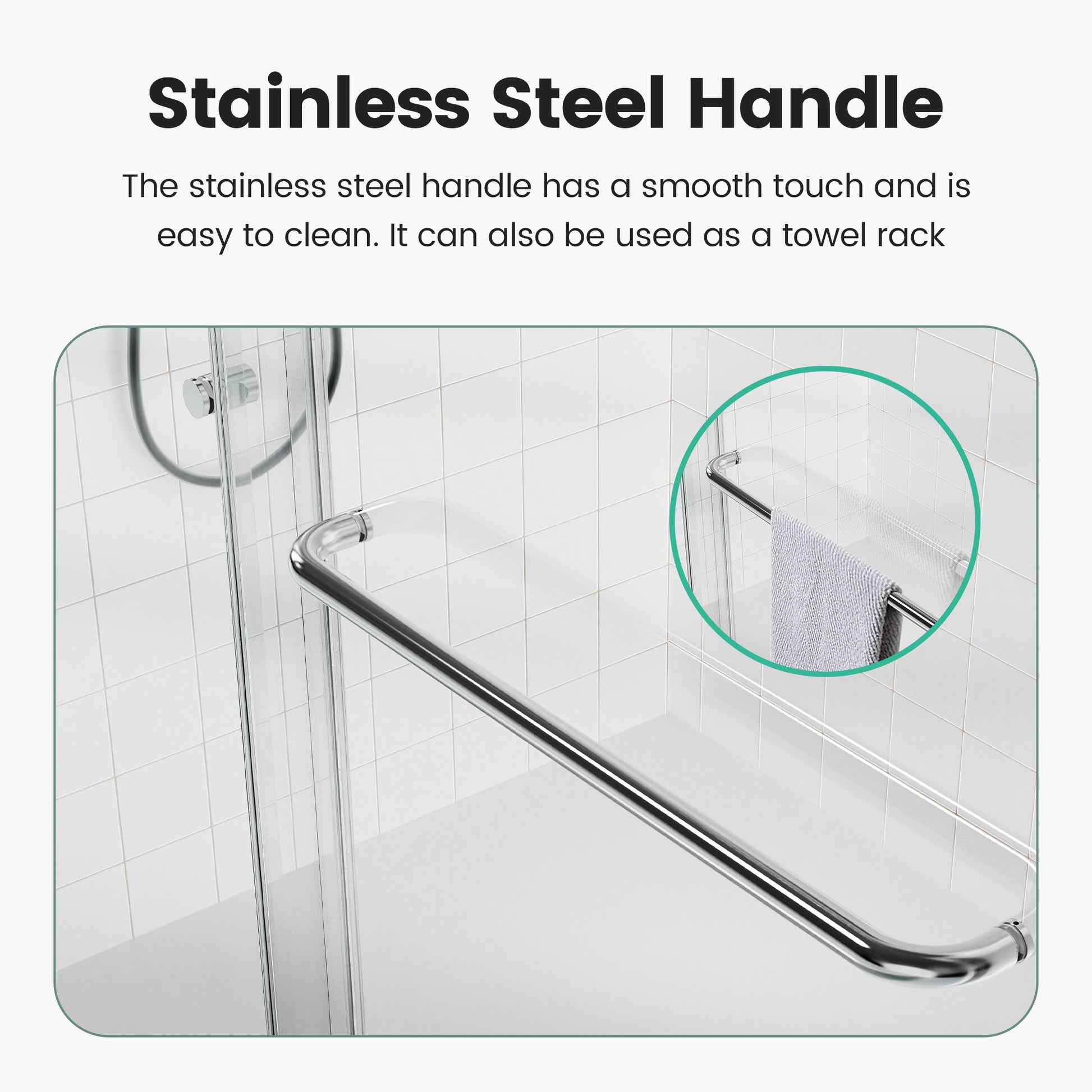 Curved stainless steel shower door handle