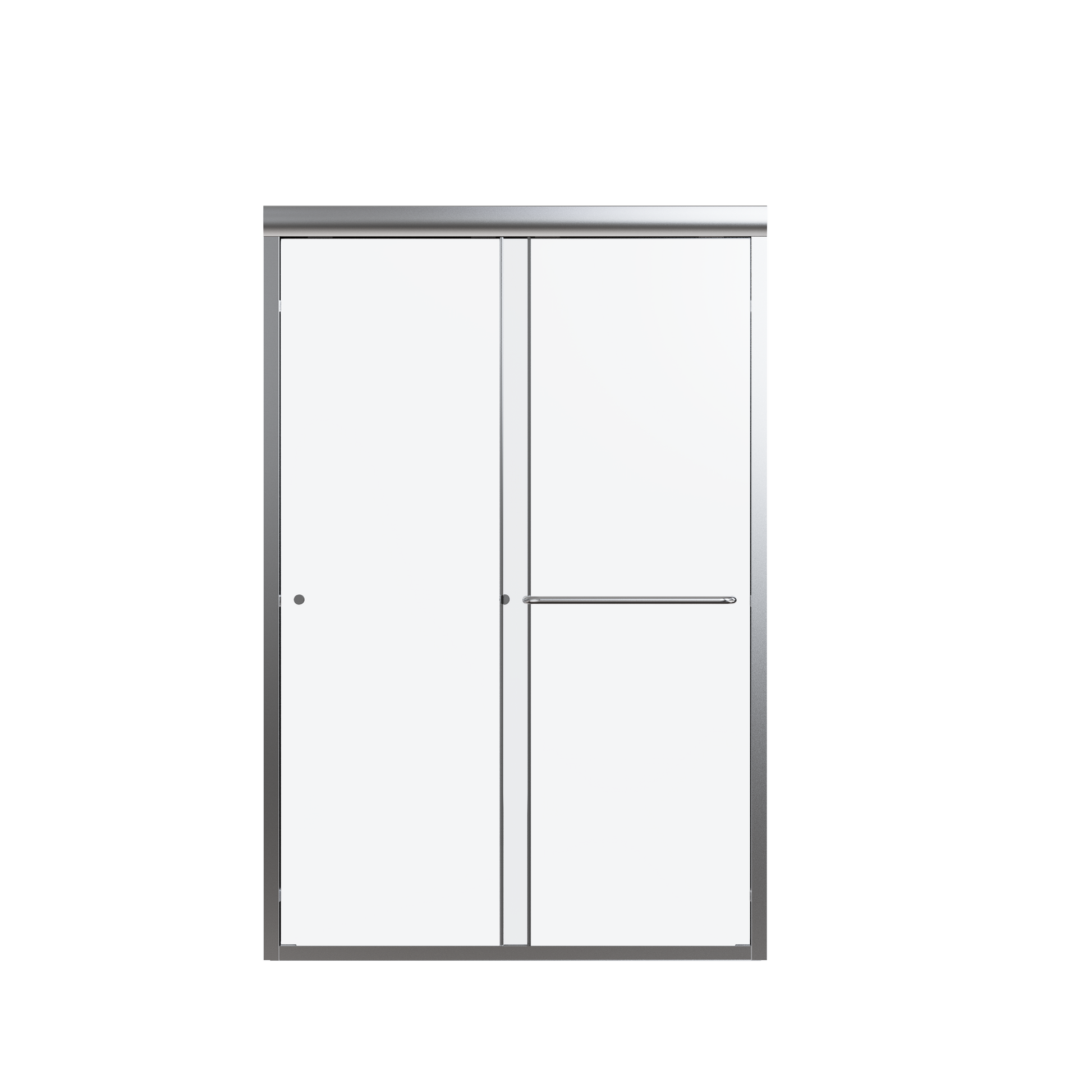Modern frameless glass shower door with brushed nickel hardware and a sleek horizontal towel bar