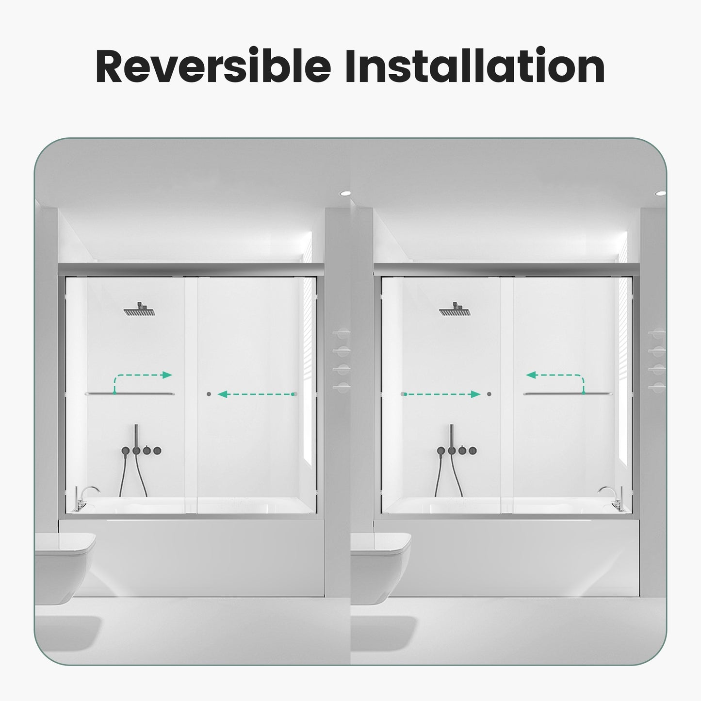 Modern bathroom with reversible shower door installation
