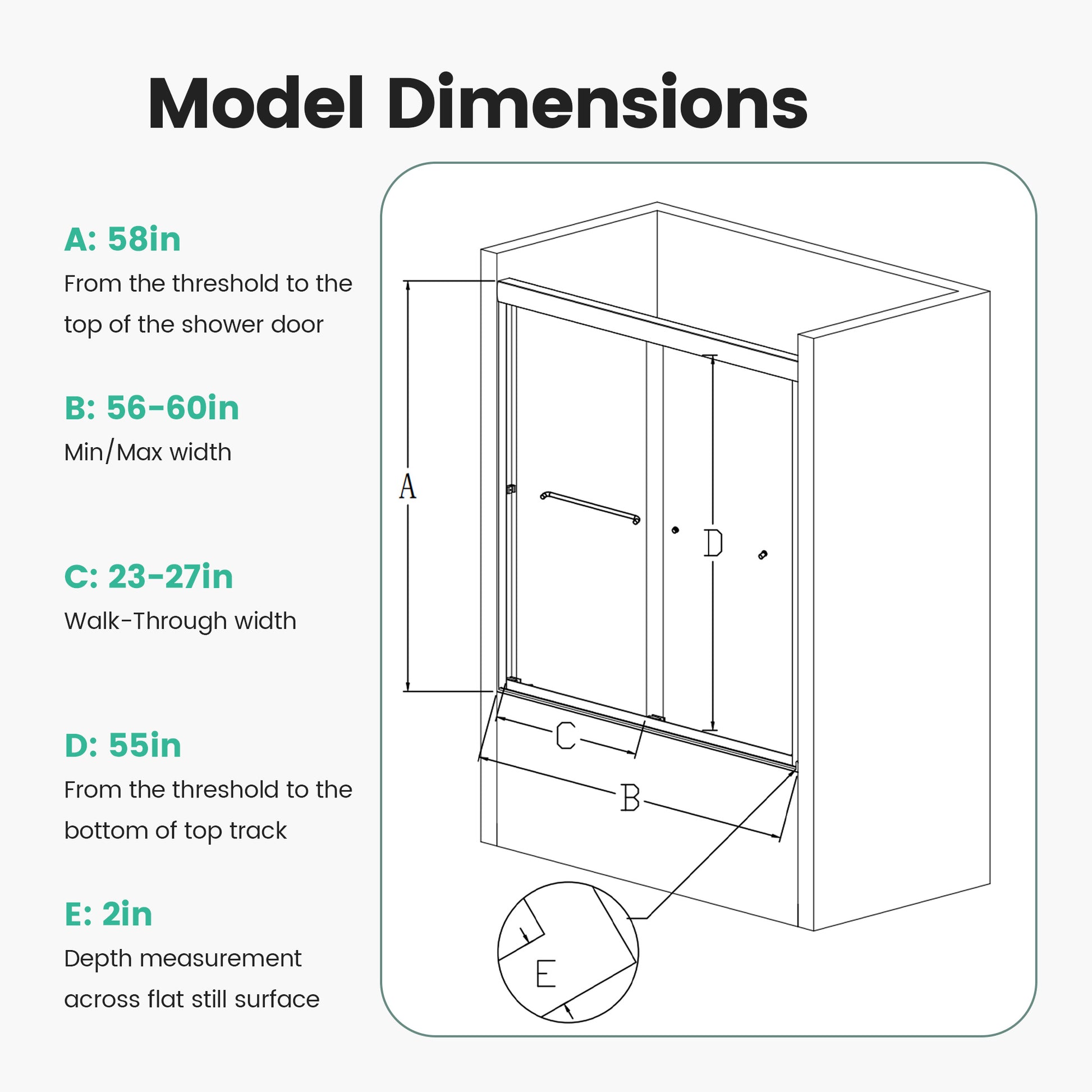 Shower door dimensions Height in