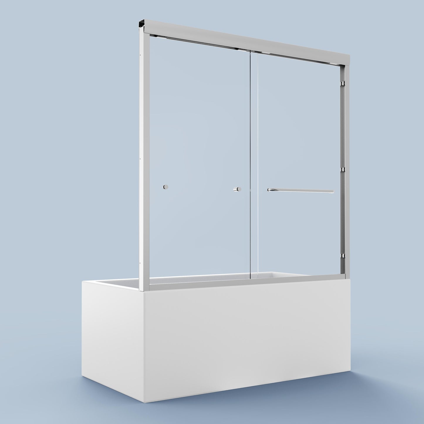 Modern frameless glass shower door with brushed nickel hardware