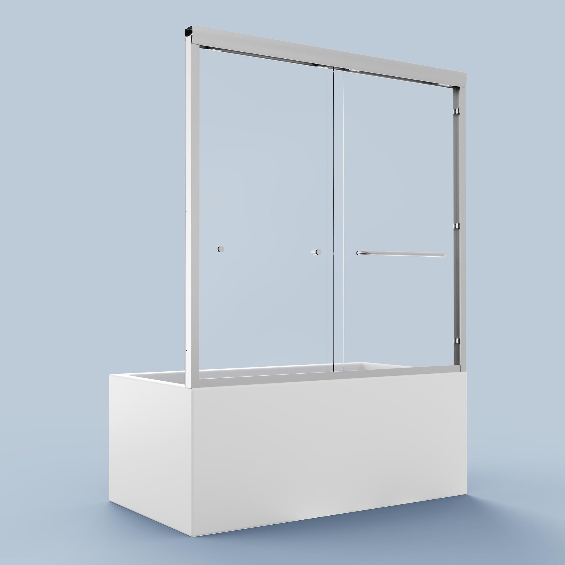 Modern frameless glass shower door with brushed nickel hardware