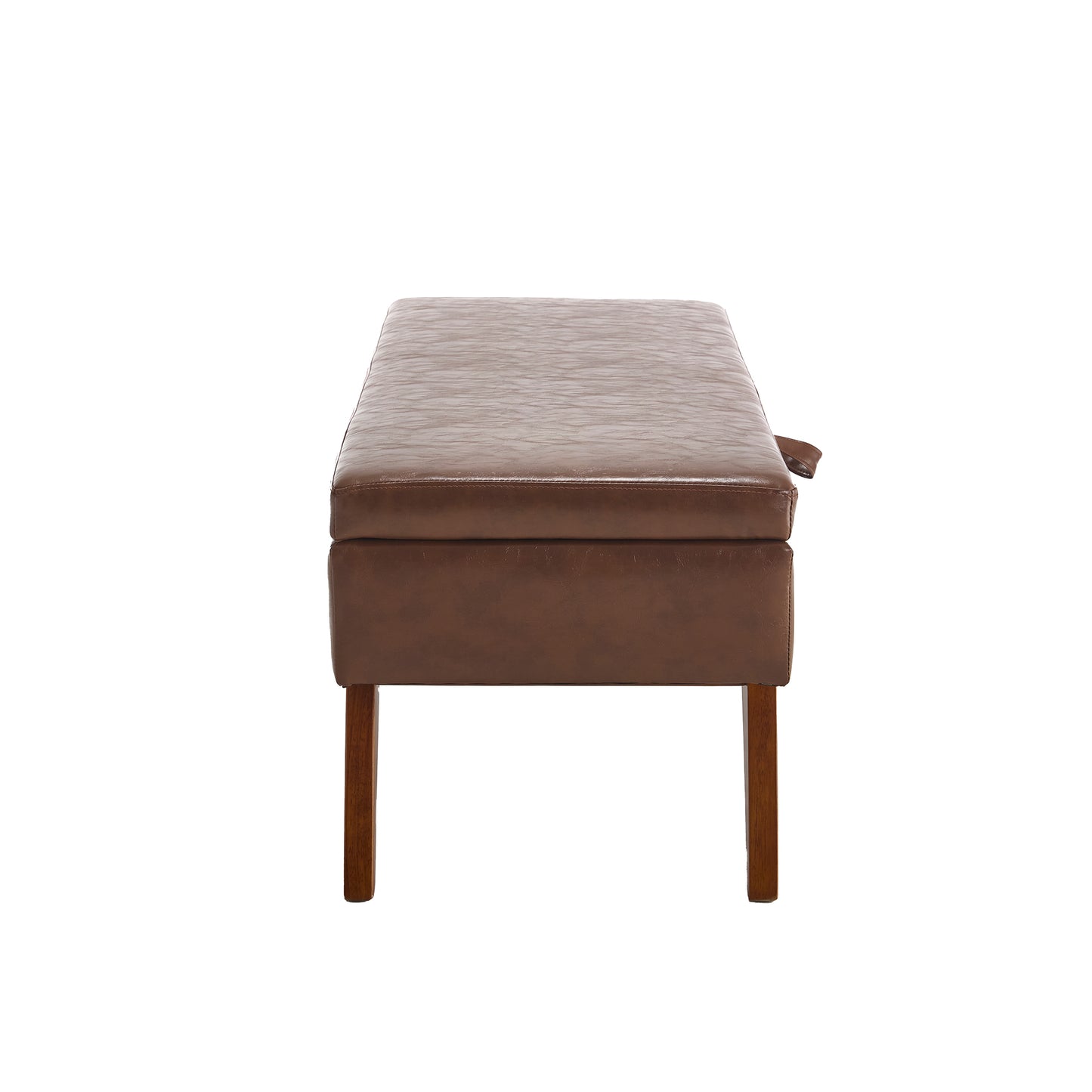 Brown faux leather storage ottoman bench with wooden legs