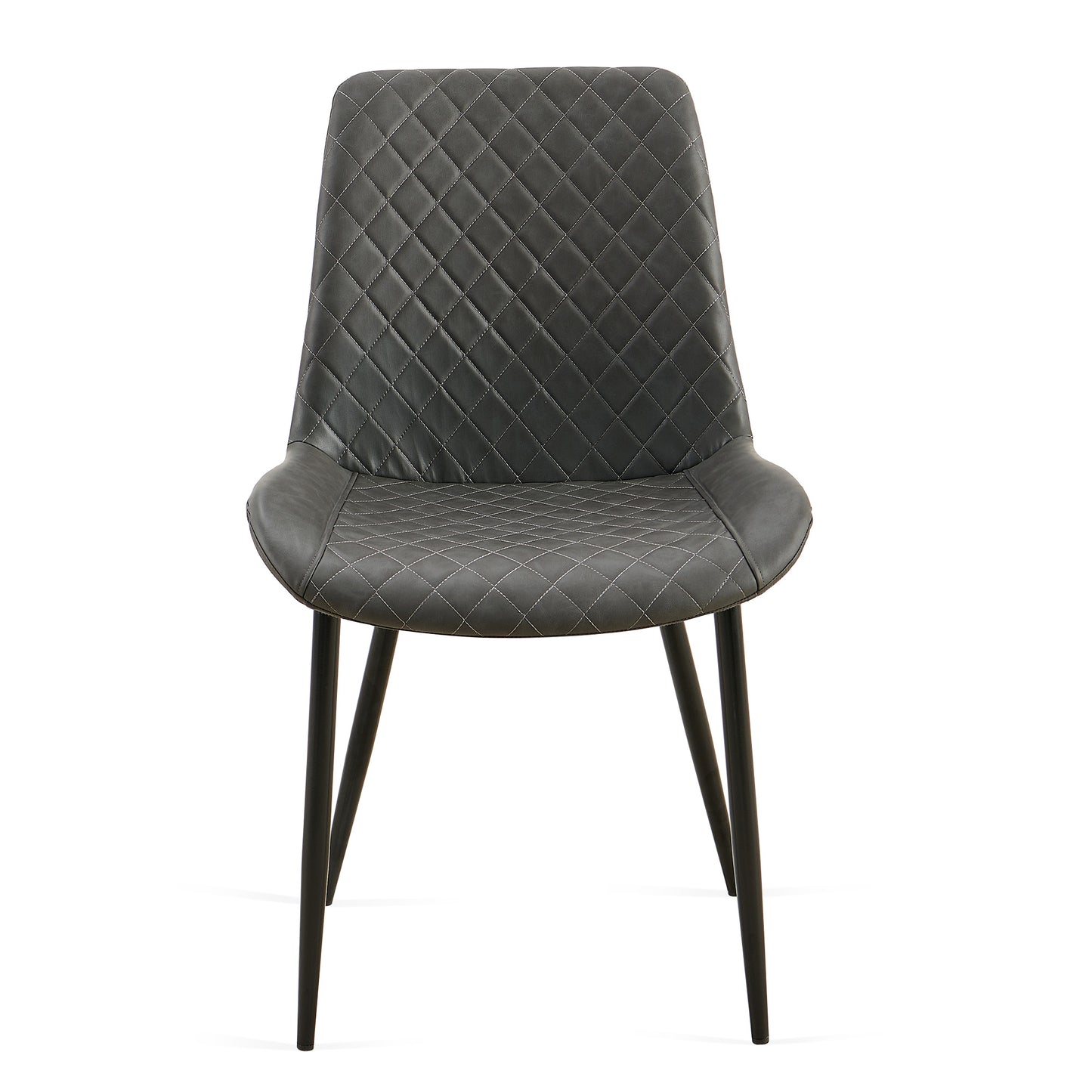 Dark gray upholstered dining chair with diamond stitching and black tapered legs