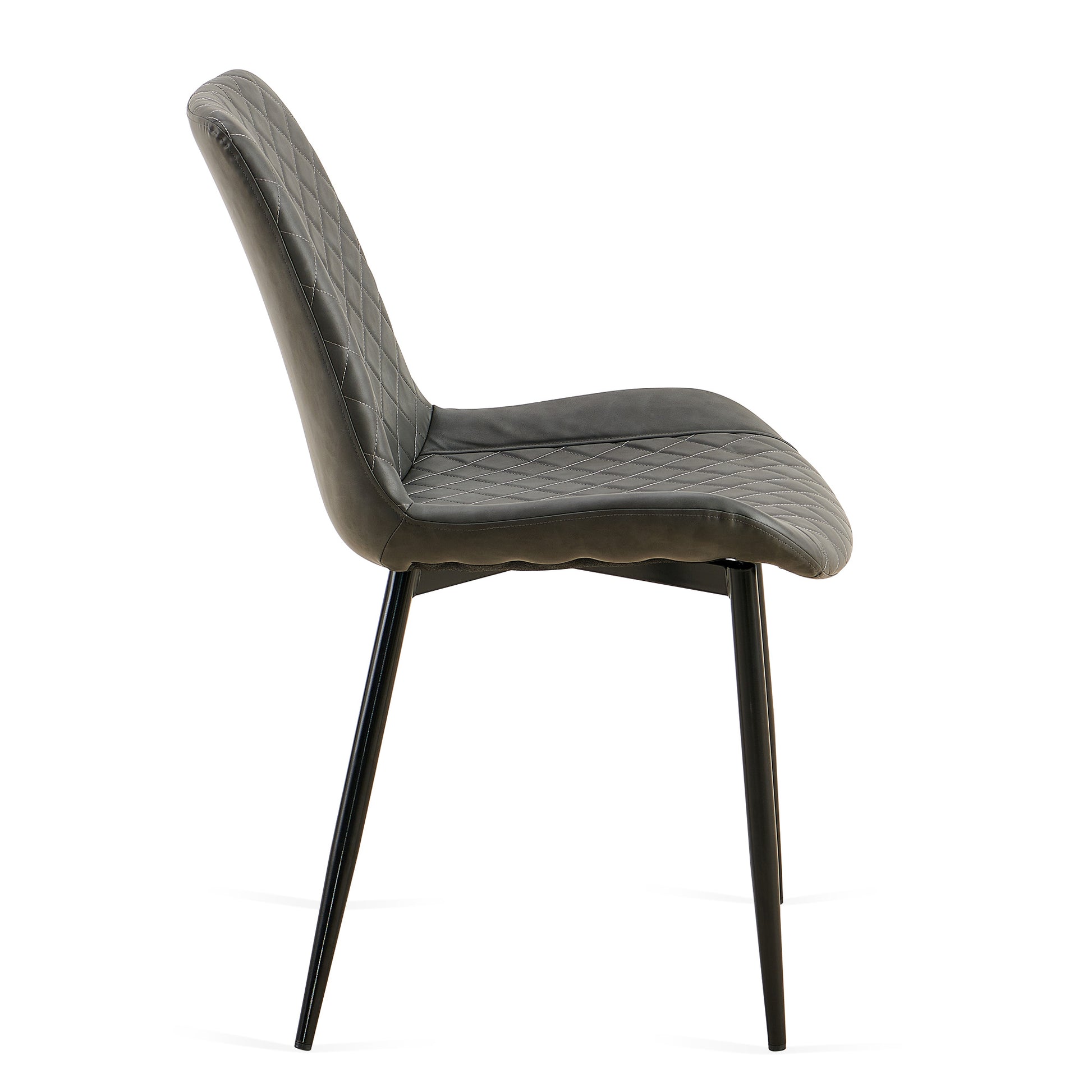 Dark grey upholstered dining chair with diamond stitching