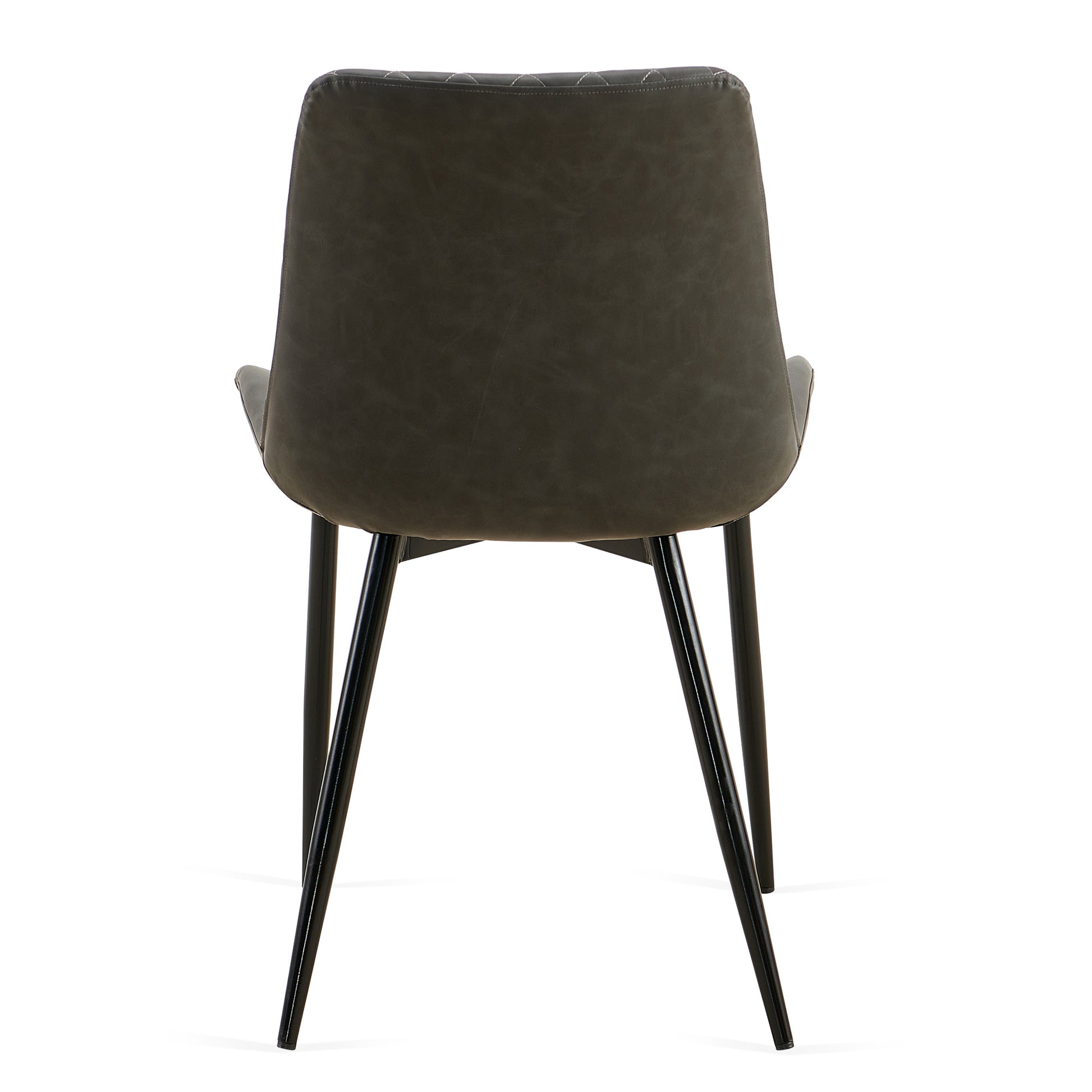 Dark grey faux leather dining chair with diamond stitching and black metal legs